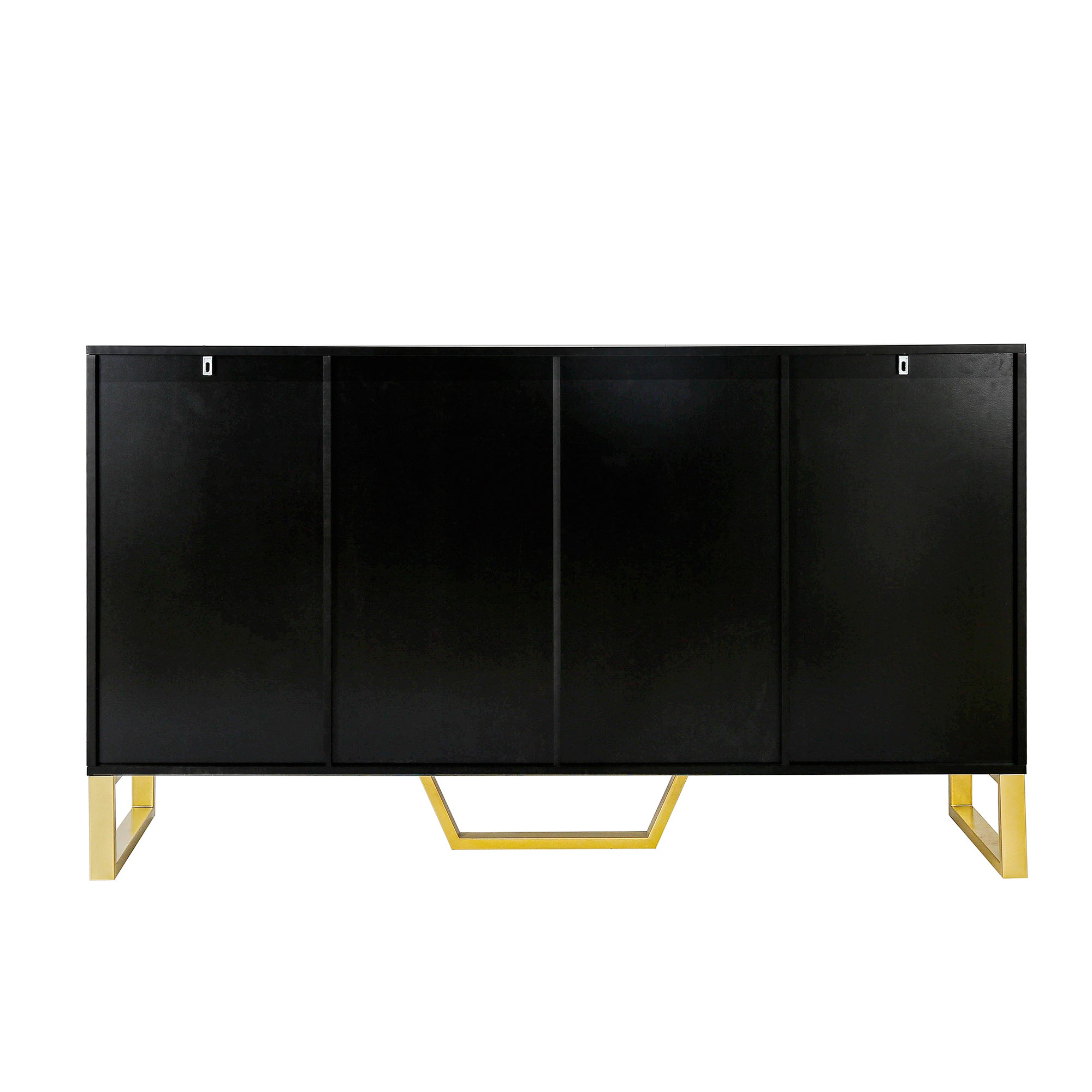 HAOYYE Modern Sideboard with Four Doors, Metal Handles and Legs, Adjustable Shelves, Stylish Storage Cabinet for Kitchen, Dining Room, Living Room, Black, Sturdy Space-Saving Heavy Duty Design, Ideal for Home and Apartment, Easy Assembly