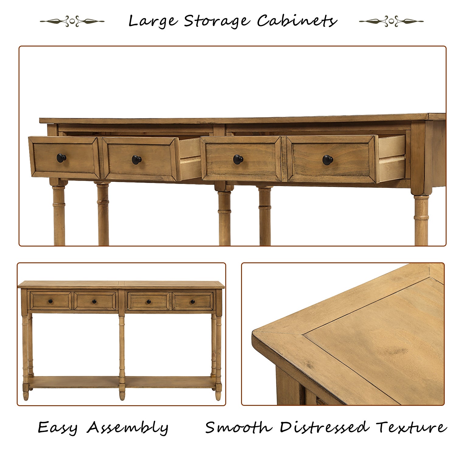 HAOYYE Console Table, Sofa Table with Two Storage Drawers and Bottom Shelf for Living Room or Entryway, Old Pine, Sturdy Space-Saving Design, Heavy Duty Construction, Easy Assembly, Durable and Stylish Home Furniture
