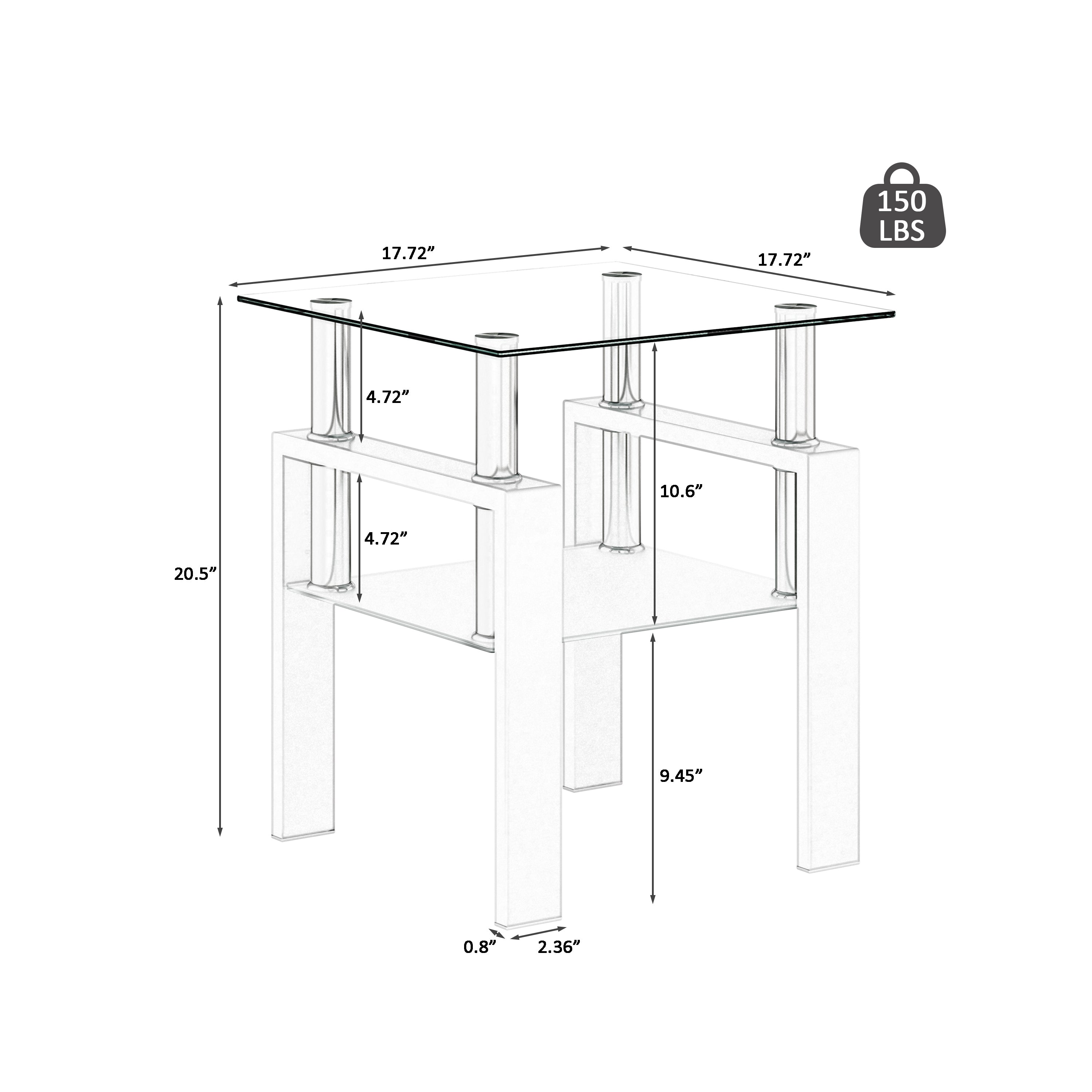 Haoyye Set of 2 Modern Tempered Glass Coffee and Tea Tables, Square Transparent and White Side Tables for Living Room, Sturdy Heavy Duty Space-Saving Design, Easy Assembly for Adults and Dorm Rooms