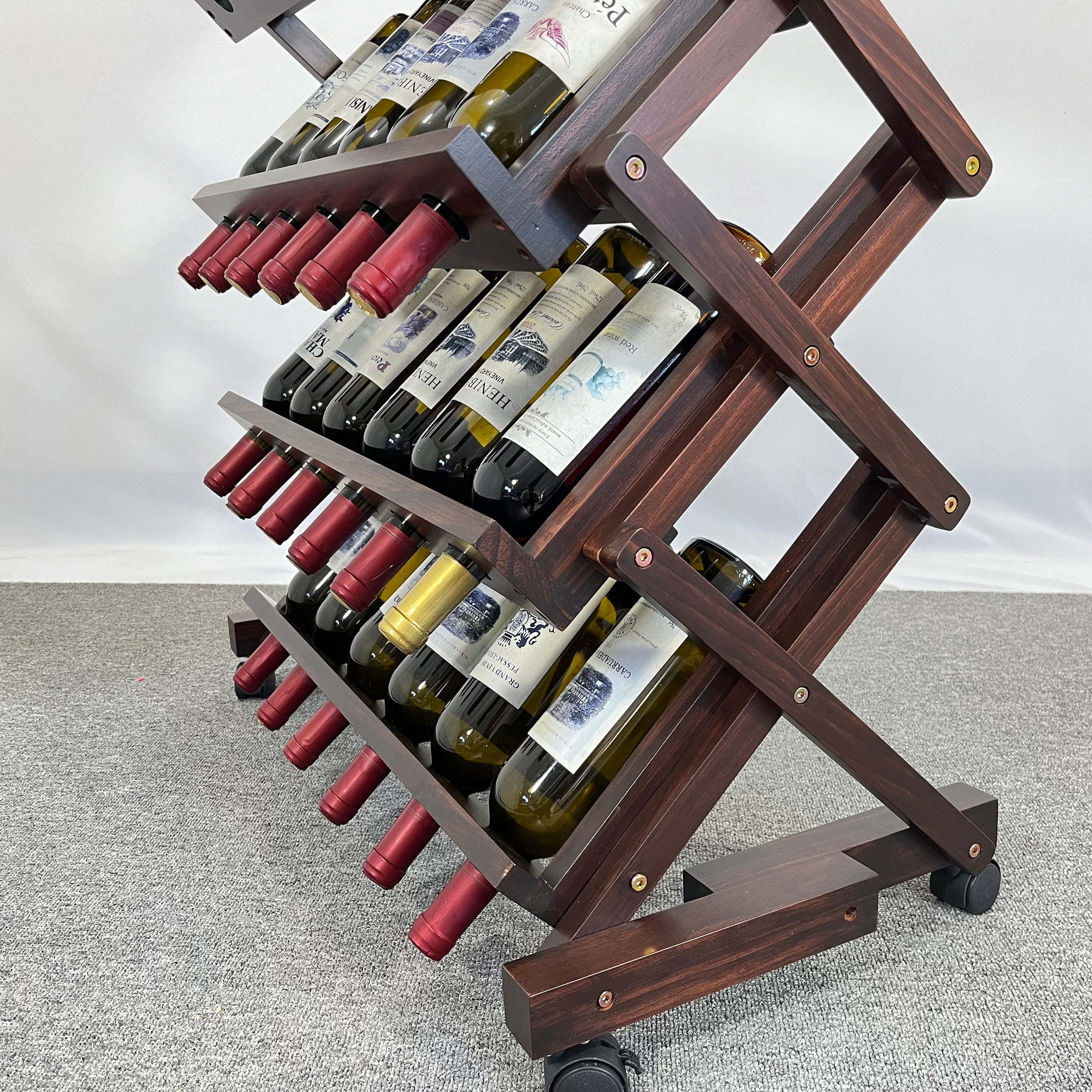 HAOYYE 26 Bottles Freestanding wine rack,Wine Storage Rack, Freestanding Display Rack for Kitchen, Pantry, Cellar,walnut Sturdy Space-Saving Heavy Duty Modern Design Adults Dorm Room Easy Assembly