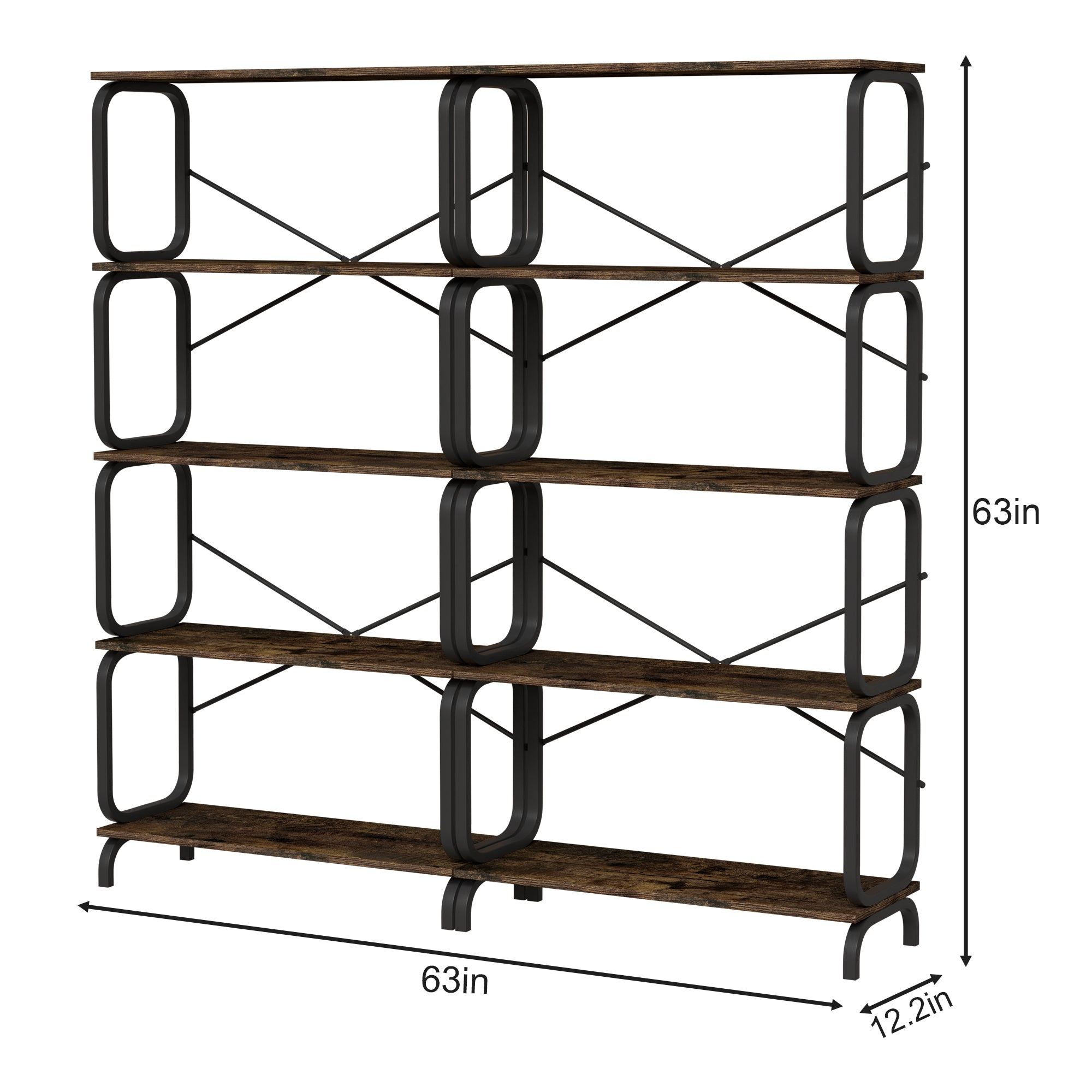 HAOYYE 5 Tier Large Book Shelf, Bookcase Home Office Open Bookshelf,Shelves for Living Room, Office Shelf,Vintage Industrial Style Bookshelf with Metal Frame,Rustic Brown Sturdy Space-Saving Heavy Duty