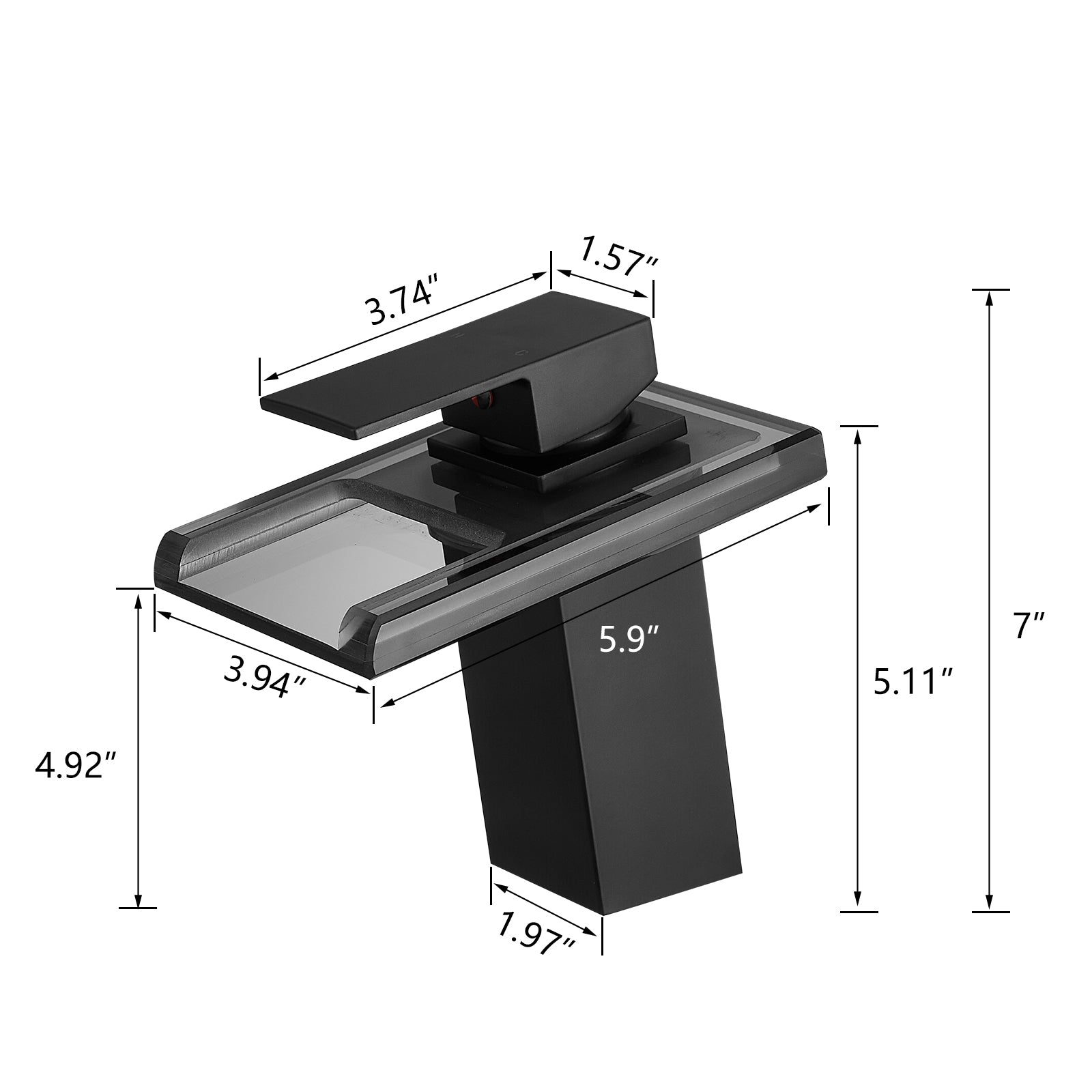 HAOYYE Bathroom Sink Faucet LED Light 3 Colors Changing Waterfall Glass Spout Hot Cold Water Mixer Single Handle One Hole Deck Mounted Bathroom Faucet Black Lavatory Vanity Basin Bath Plumbing Fixtures