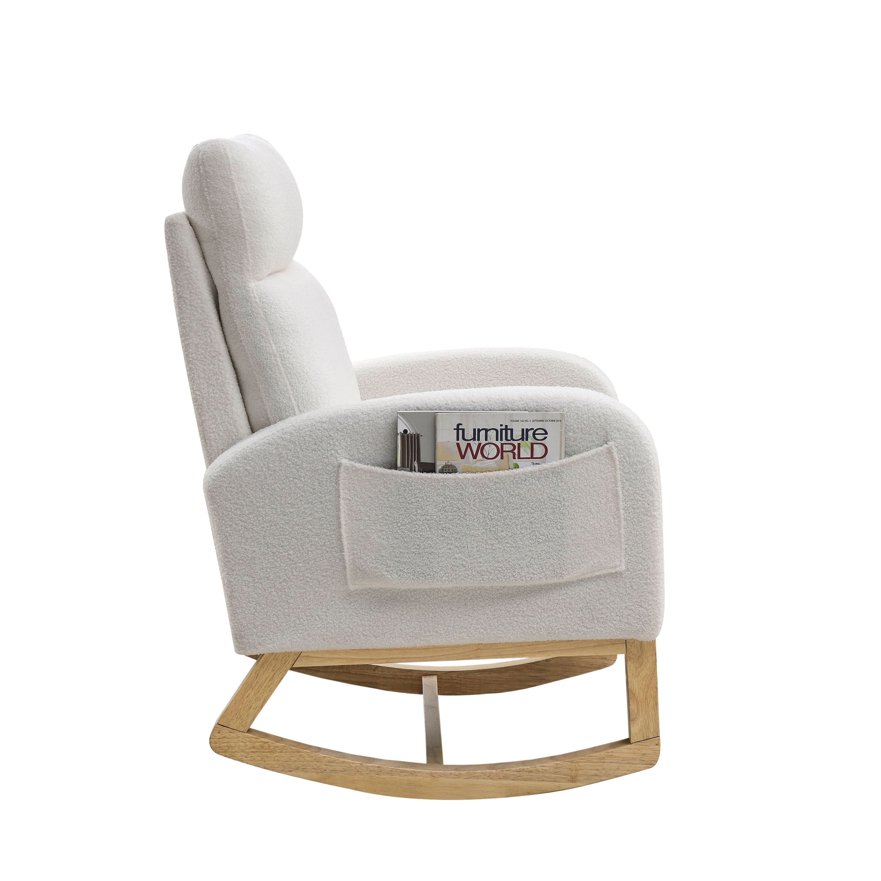 HAOYYE 27.6"W Modern Accent High Backrest Living Room Lounge Arm Rocking Chair, Two Side Pocket ,Teddy White (Ivory) Sturdy Space-Saving Heavy Duty Modern Design Adults Dorm Room