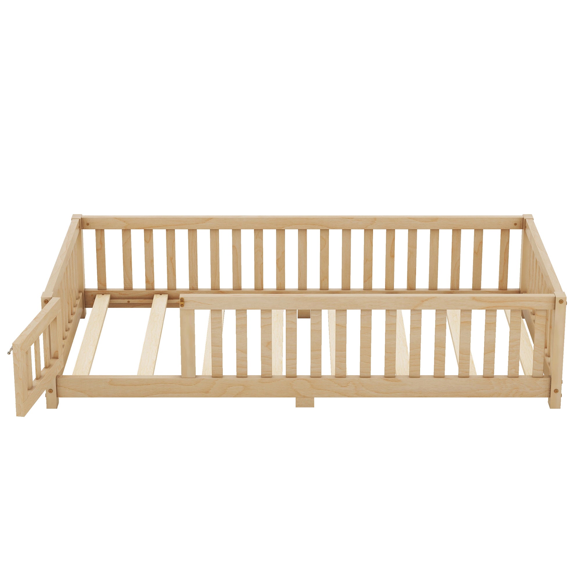 HAOYYE Twin Size Bed Floor Bed with Safety Guardrails and Door for , Natural(Old SKU: W158090686) Sturdy Space-Saving Heavy Duty Modern Design Adults Dorm Room Easy Assembly Bedroom Furniture