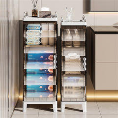 HAOYYE Slim Storage Cabinet With Adjustable Shelves And Magnetic Doors Waterproof Freestanding Organizer For Bathroom Kitchen Laundry Room Bedroom Narrow Spaces Space Saving White Modern Design