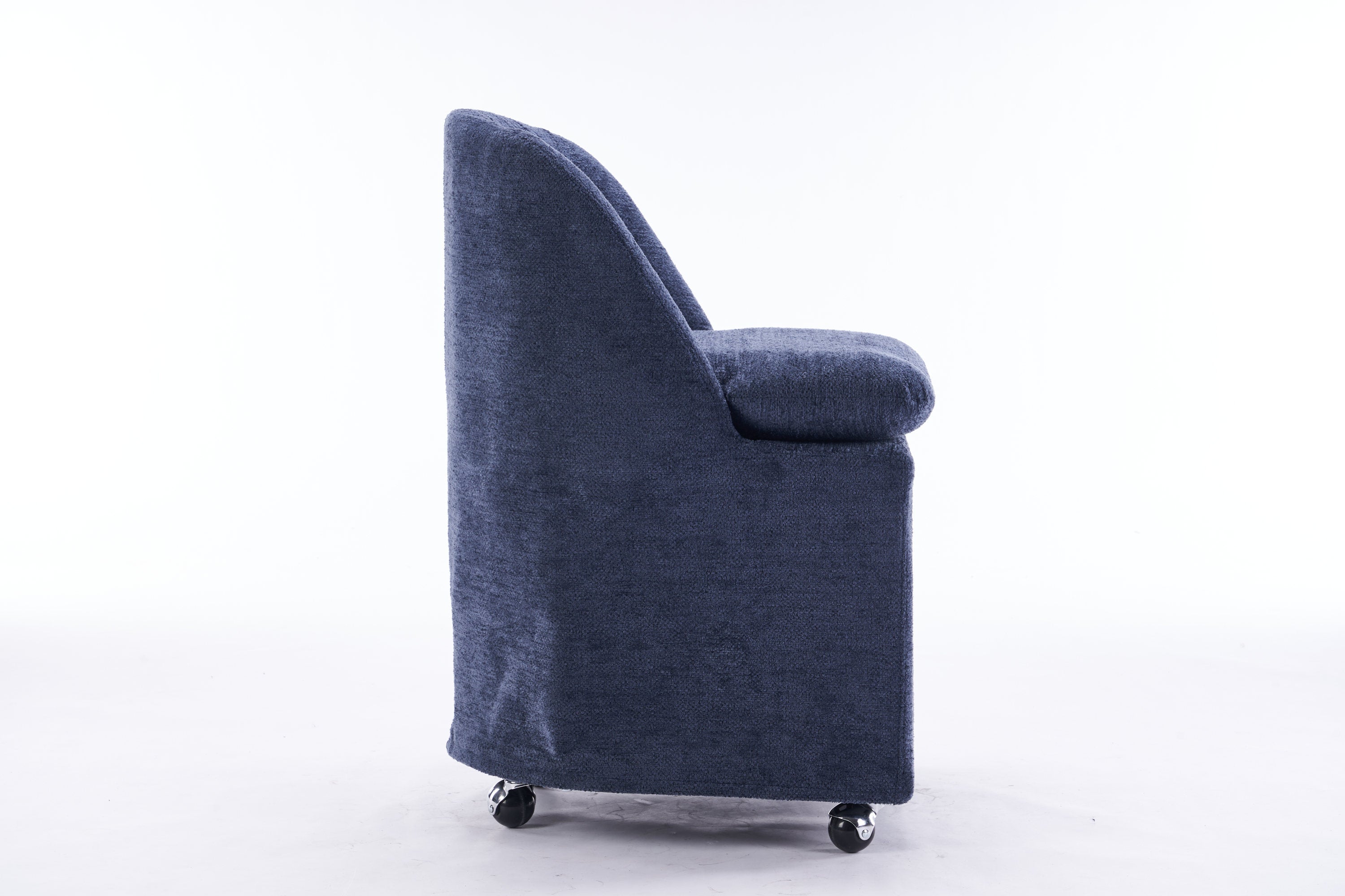 HAOYYE 058-Set of 2 Chenille Fabric Dining Chairs With Universal Wheels,Blue Sturdy Space-Saving Heavy Duty Modern Design Adults Dorm Room Easy Assembly Bedroom Furniture