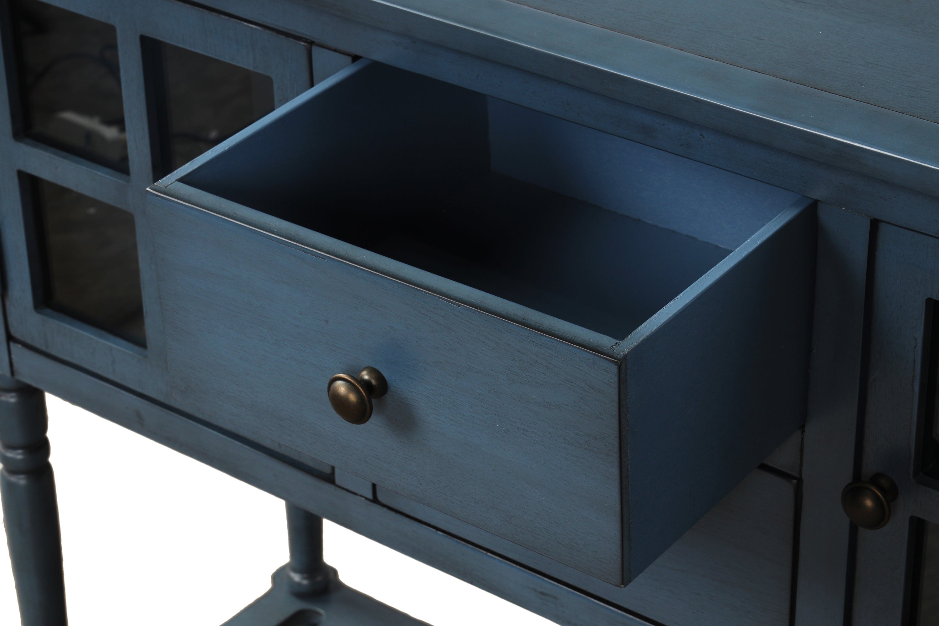 HAOYYE Sideboard Console Table with Bottom Shelf, Farmhouse Wood/Glass Buffet Storage Cabinet Living Room (Antique Navy) Sturdy Space-Saving Heavy Duty Modern Design Easy Assembly Durable Stylish