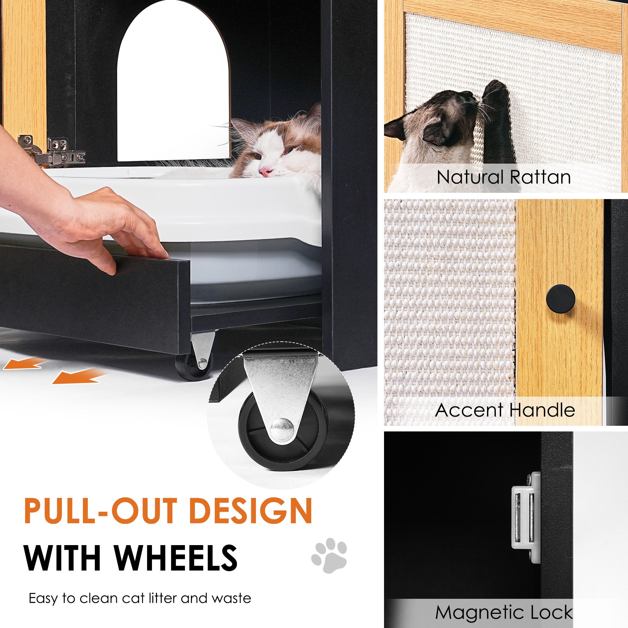 HAOYYE Cat Litter Box Enclosure with Sisal Door, Hidden Cat Washroom and Kitty End Table, Black Modern Litter Cabinet, Sturdy Space-Saving Design, Easy Assembly, Ideal for Bedrooms and Living Rooms