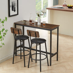 HAOYYE Bar Table Set with 2 Bar stools PU Soft seat with backrest, Rustic Brown, 43.31'' L x 15.75'' W x 35.43'' H. Sturdy Space-Saving Heavy Duty Modern Design Adults Dorm Room Easy Assembly