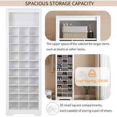 HAOYYE ON-TREND Stylish Design 30 Shoe Cubby Console, Contemporary Shoe Cabinet with Multiple Storage Capacity, Free Standing Tall Cabinet with Versatile Use for Hallway, Bedroom, White Sturdy Space-Saving
