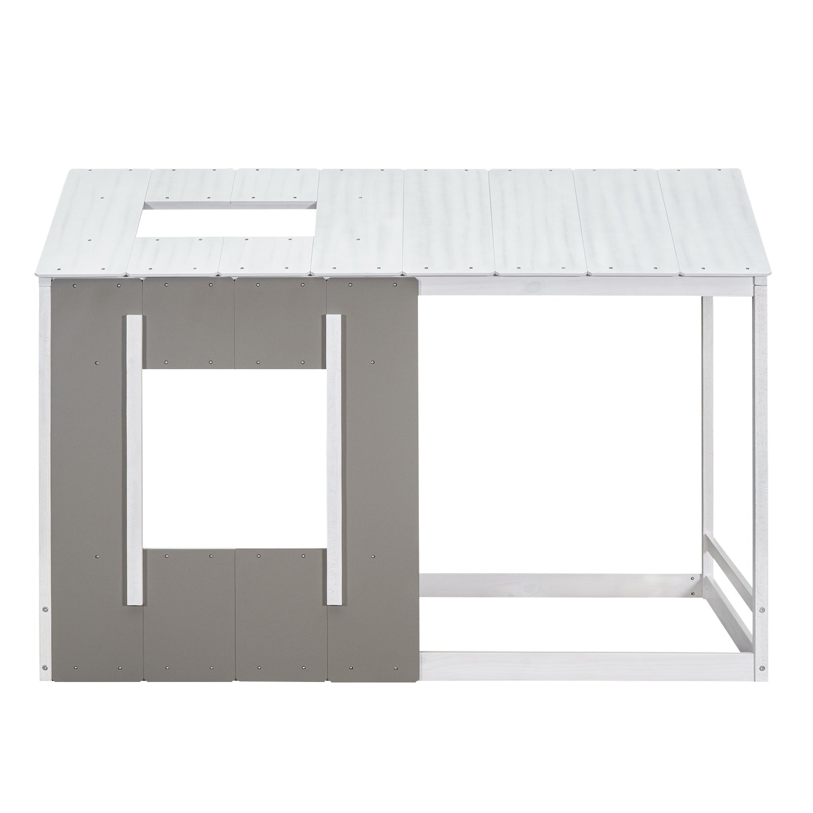 HAOYYE Twin Size House Platform with Roof and Window, White+Antique Grey(Old SKU: WF294130AAE) Sturdy Space-Saving Heavy Duty Modern Design Adults Dorm Room Easy Assembly Bedroom Furniture
