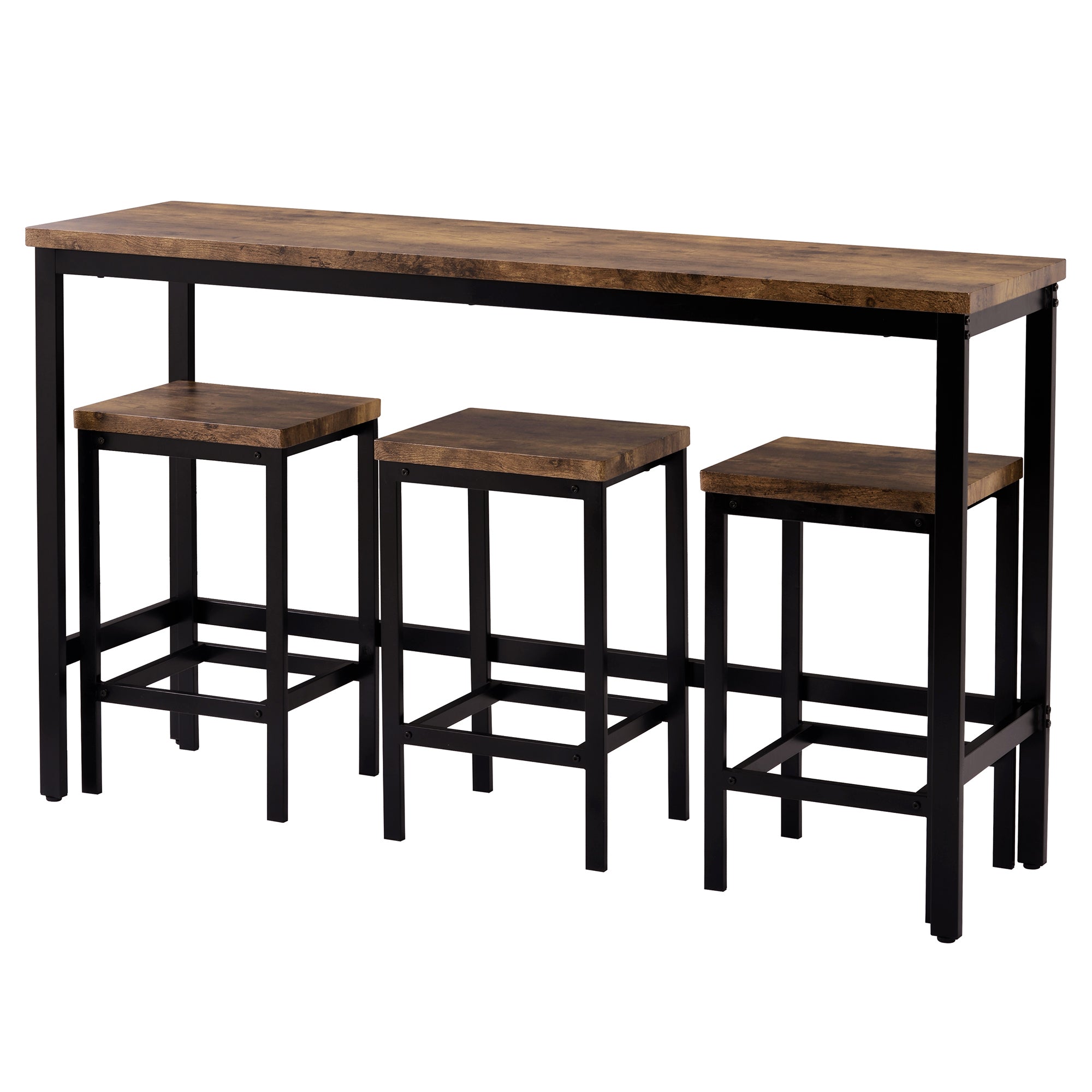 HAOYYE Counter Height Extra Long Dining Table Set with 3 Stools Pub Kitchen Set Side Table with Footrest,Brown Sturdy Space-Saving Heavy Duty Modern Design Adults Dorm Room Easy Assembly