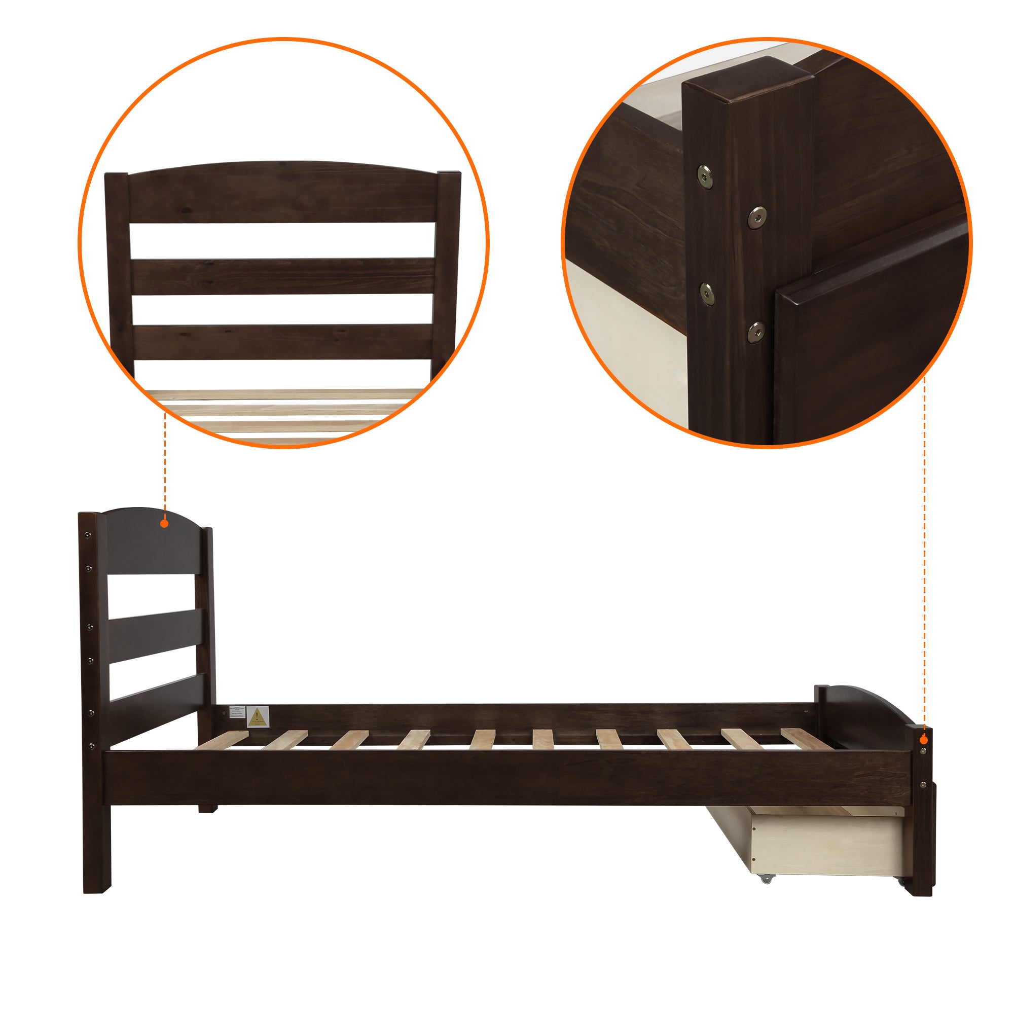 HAOYYE Platform Twin Bed Frame with Storage Drawer and Wood Slat Support, Espresso, Sturdy Space-Saving Design, Heavy Duty Construction, Easy Assembly, Durable and Stylish Home Furniture, Versatile for Bedroom Use