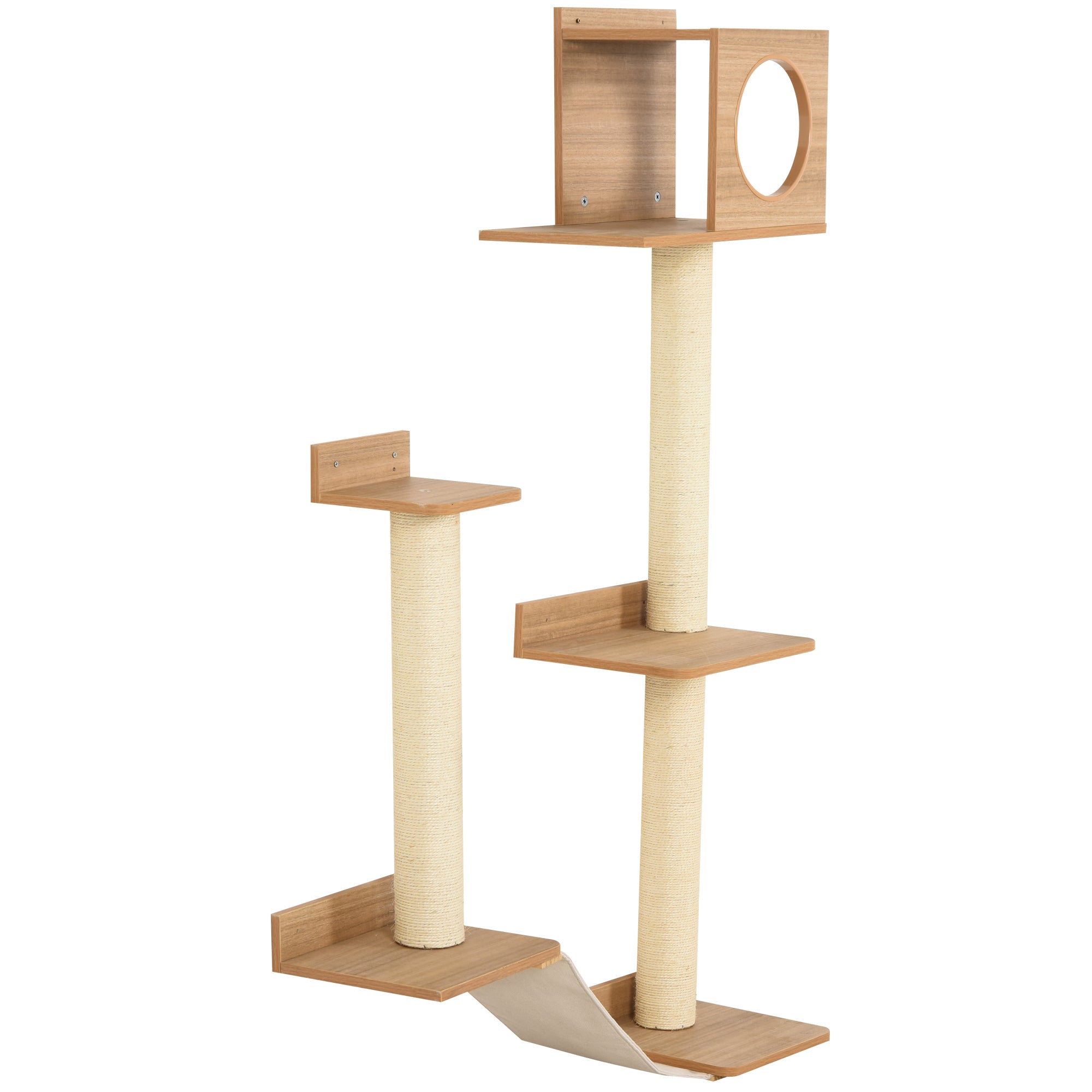 HAOYYE Wall-Mounted Multi-Level Cat Tree Activity Tower with Sisal-Covered Scratching Posts & an Interior Condo Area Sturdy Space-Saving Heavy Duty Modern Design Adults Dorm Room Easy Assembly