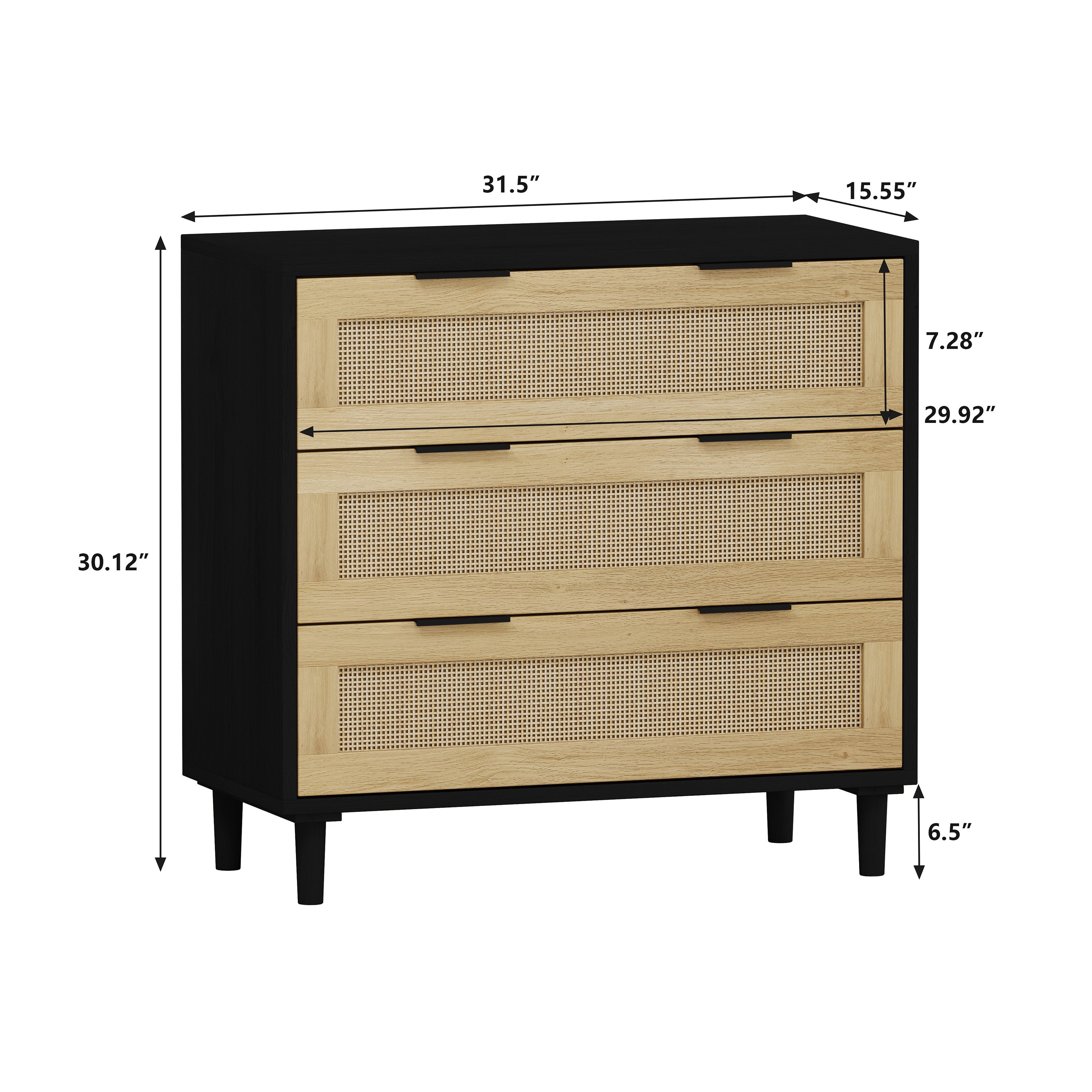 HAOYYE 3-Drawer Rattan Storage Cabinet for Bedroom, Living Room, Dining Room, Hallways, Black, Sturdy Space-Saving Heavy Duty Modern Design, Easy Assembly, Durable, Stylish Home Furniture