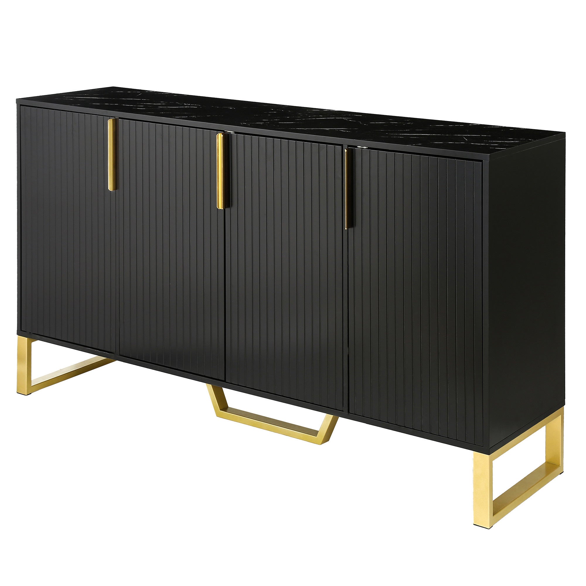 HAOYYE Modern Sideboard with Four Doors, Metal Handles and Legs, Adjustable Shelves, Stylish Storage Cabinet for Kitchen, Dining Room, Living Room, Black, Sturdy Space-Saving Heavy Duty Design, Ideal for Home and Apartment, Easy Assembly