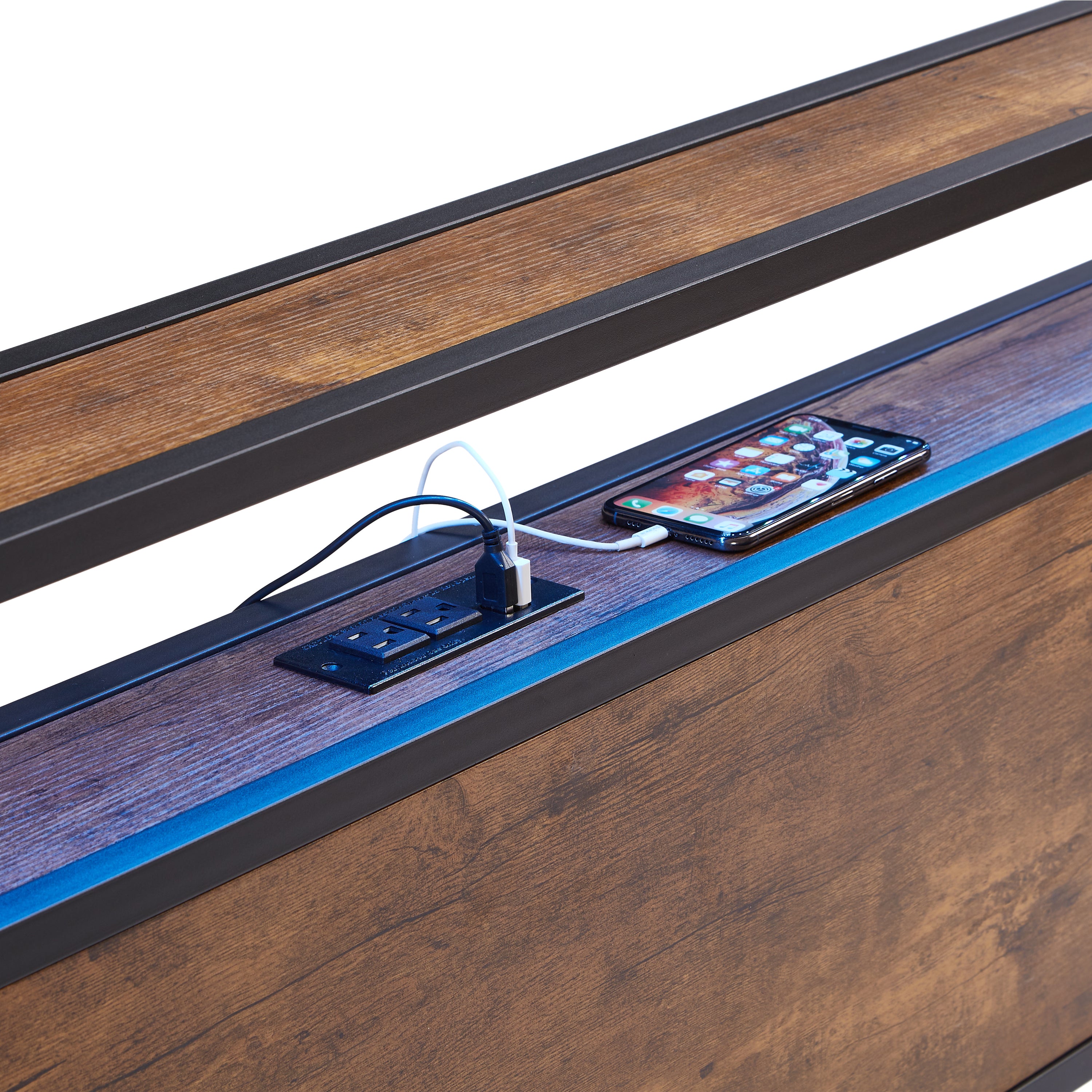 HAOYYE Full Size Metal Platform Bed Frame with Wooden Headboard and Footboard with USB LINER, LED Lights, No Box Spring Needed, Large Under Bed Storage, Easy Assemble Sturdy Space-Saving Heavy Duty