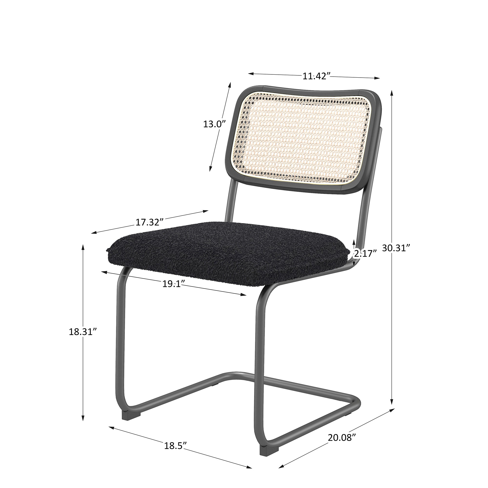HAOYYE Set of 2, Teddy Velvet Dining Chair with High-Density Sponge, Rattan Chair for Dining room, Living room, Bedroom, Black Sturdy Space-Saving Heavy Duty Modern Design Adults Dorm Room Easy Assembly