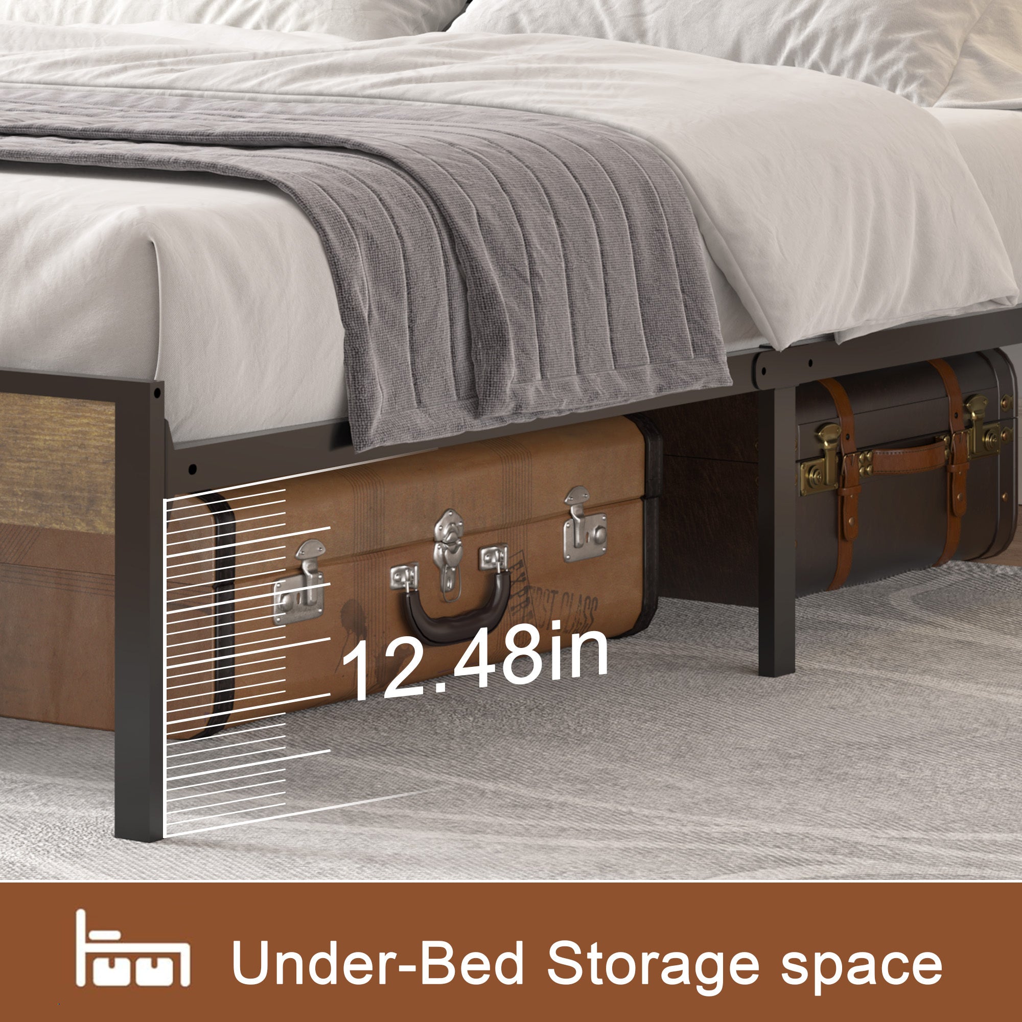 HAOYYE Queen Bed Frame with Storage, Platform Bed Queen Size with LED Lights and Charging Station, Dark gray velvet Headboard with Bookcase Shelves, No Box Spring Needed, Noise Free Sturdy Space-Saving