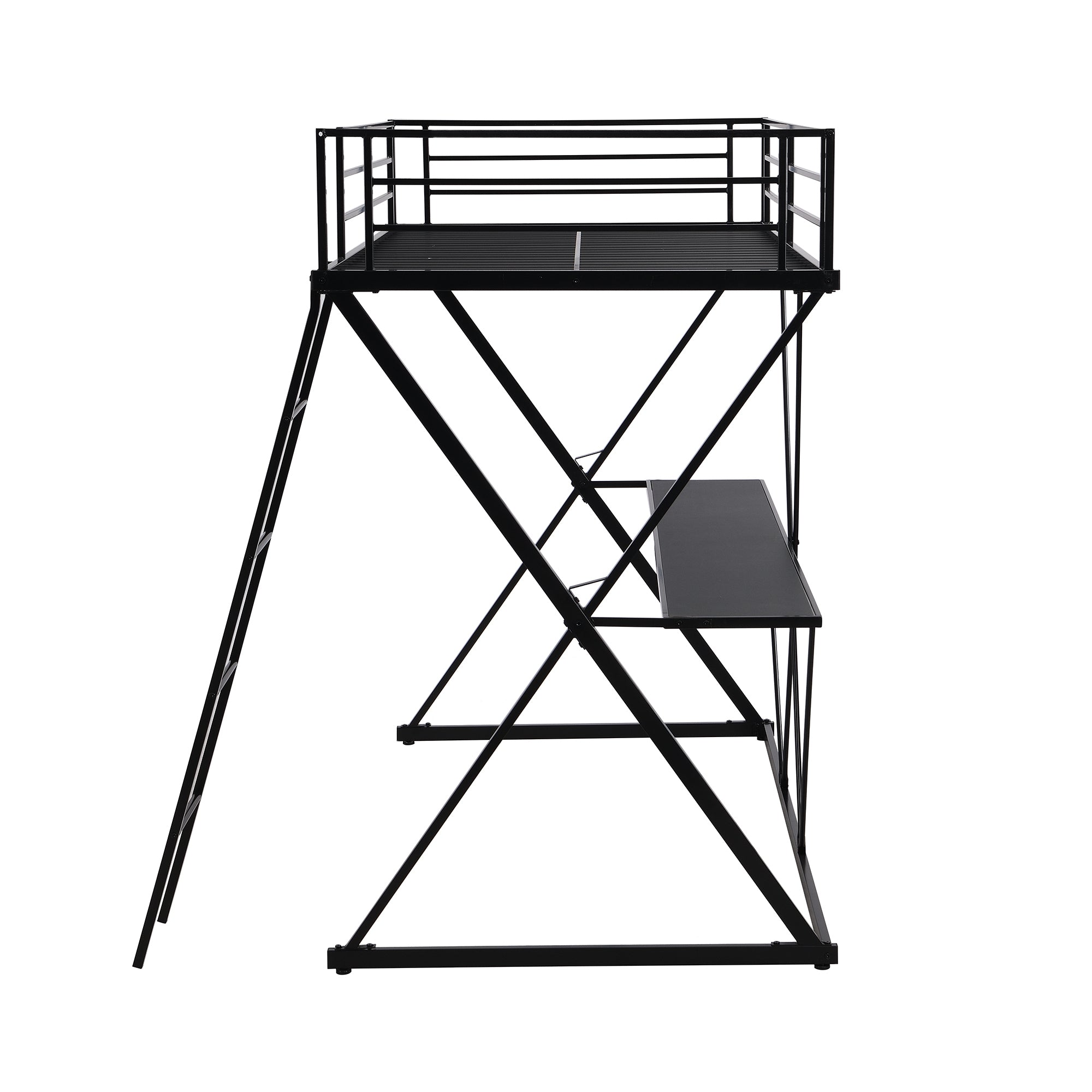 HAOYYE Twin Size Loft Bed with Desk, Ladder and Full-Length Guardrails, X-Shaped Frame, Black(Old SKU: MF297073AAB) Sturdy Space-Saving Heavy Duty Modern Design Adults Dorm Room Easy Assembly