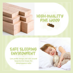 HAOYYE Twin Size Bed Floor Bed with Safety Guardrails and Door for , Natural(Old SKU: W158090686) Sturdy Space-Saving Heavy Duty Modern Design Adults Dorm Room Easy Assembly Bedroom Furniture