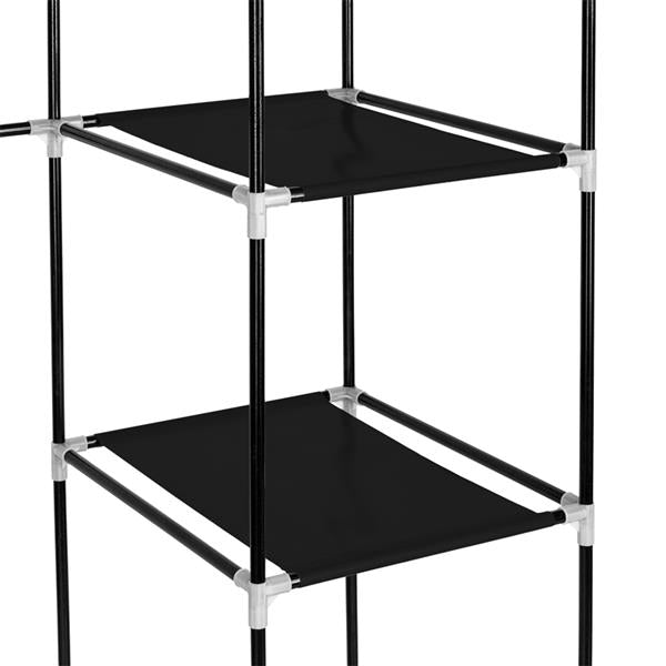 DE Direct HAOYYE Portable Clothes Closet Wardrobe with Non-Woven Fabric Cover and Hanging Rod Easy to Assemble Freestanding Storage Organizer for Bedroom Entryway or Dorm Use Black Modern Fabric Wardrobe