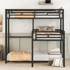 HAOYYE L-shaped Metal Triple Twin Size Bunk Bed, Black(OLD SKU:SM000605AAB) Sturdy Space-Saving Heavy Duty Modern Design Easy Assembly Durable Stylish Home Furniture Versatile