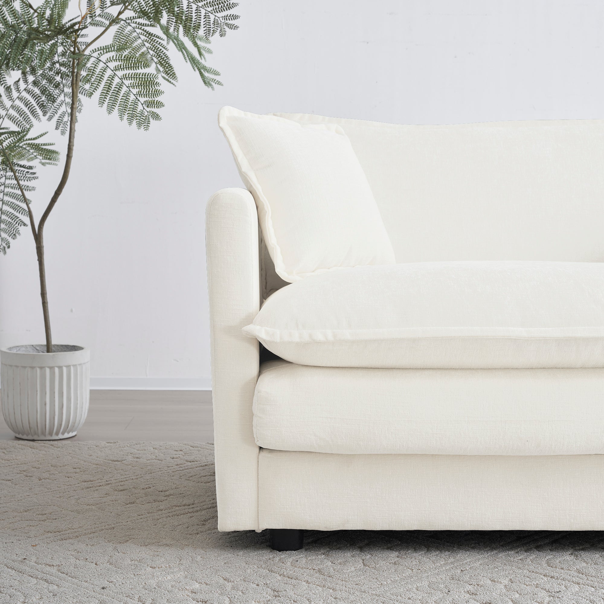 HAOYYE Comfy Deep Single Seat Sofa Upholstered Reading Armchair Living Room Chair White Chenille Fabric , 1 Toss Pillow Sturdy Space-Saving Heavy Duty Modern Design Adults Dorm Room Easy Assembly