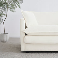 HAOYYE Comfy Deep Single Seat Sofa Upholstered Reading Armchair Living Room Chair White Chenille Fabric , 1 Toss Pillow Sturdy Space-Saving Heavy Duty Modern Design Adults Dorm Room Easy Assembly