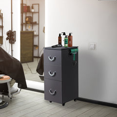 HAOYYE Hair Salon Rolling Cart with Zinc Alloy Handle 3 Drawers 4 Wheels and Built-in Air Duct Frame Gray Professional Trolley Storage Organizer for Beauty Barber Spa Studio Durable Modern Design