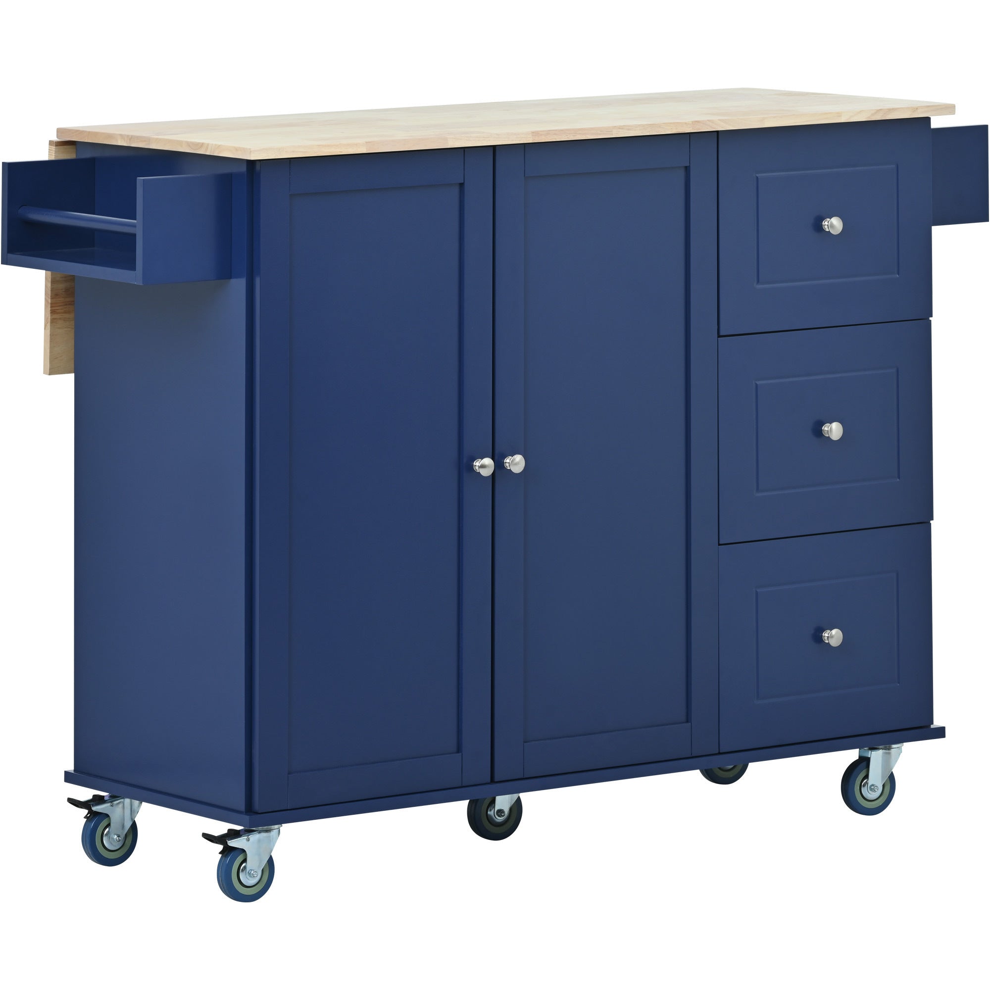 HAOYYE Rolling Mobile Kitchen Island with Drop Leaf - Solid Wood Top, Locking Wheels & Storage Cabinet 52.7 Inch Width(Dark blue) Sturdy Space-Saving Heavy Duty Modern Design Adults Dorm Room