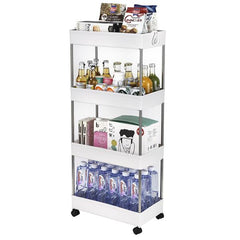 HAOYYE 4-Layer Mobile Multi-functional Storage Cart,Suitable for Kitchen, Bathroom, Laundry Room Narrow Place, Plastic and Stainless Steel, White soft cozy warm flannel fleece home decor luxury