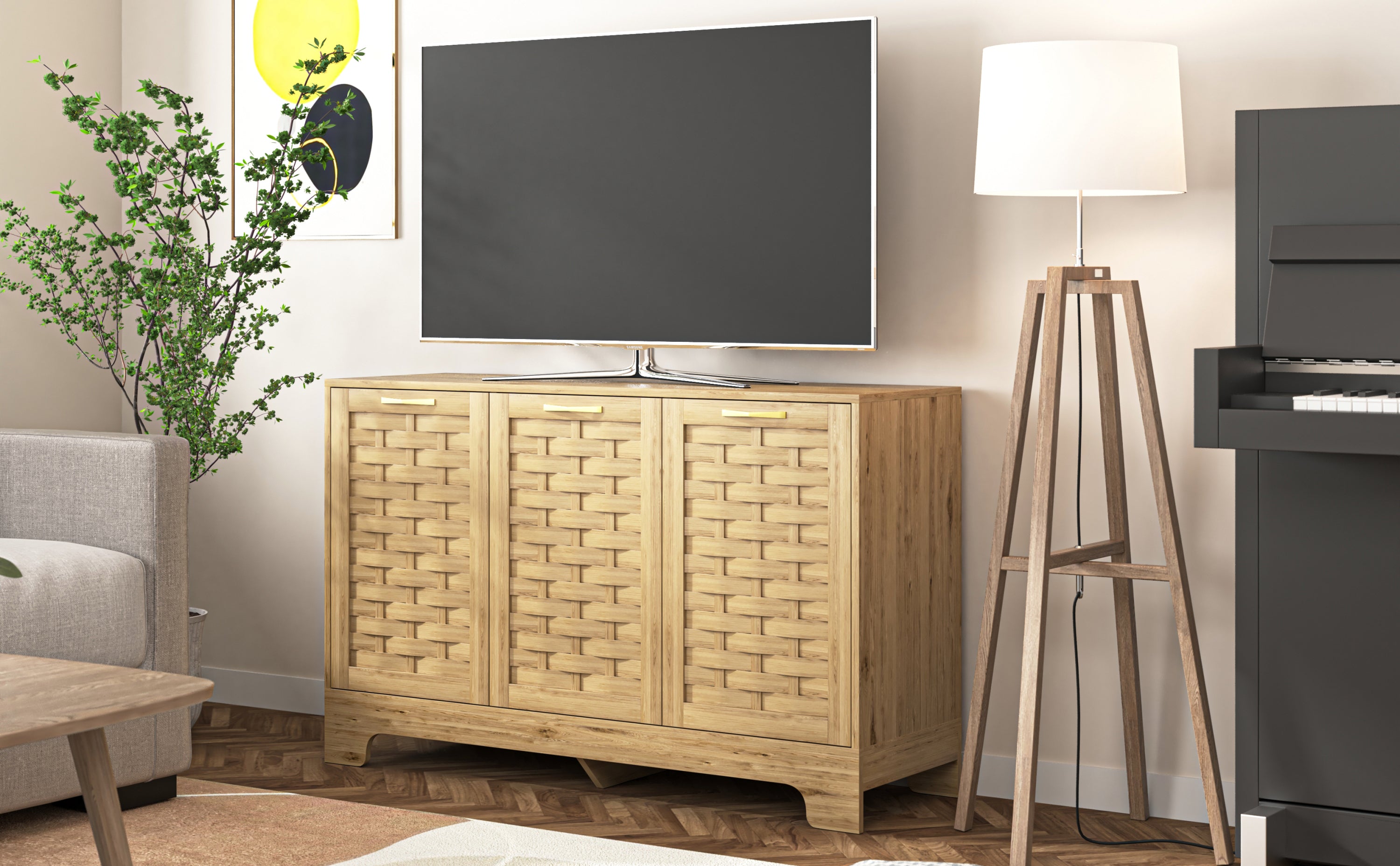 HAOYYE Storage Cabinet with 3 Doors, Wood Sideboard Buffet Storage with Adjustable Shelf, Anti-tip Kit Accent Cabinet for Living Room, Hallway, Entryway, Dining Room, Bedroom Sturdy Space-Saving Heavy Duty