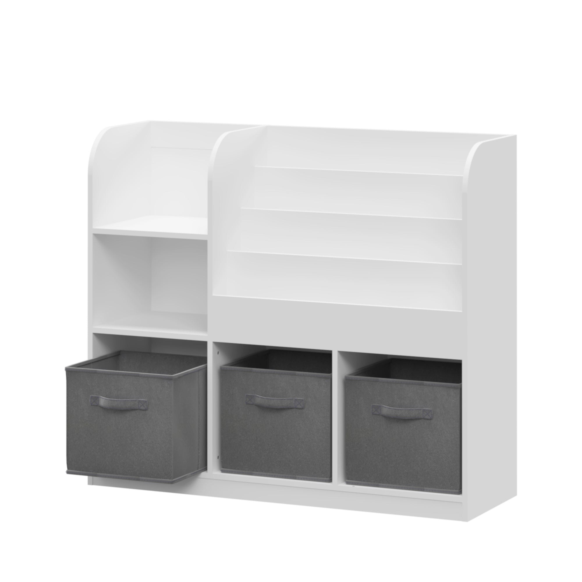HAOYYE Bookcase and Bookshelf, Multifunctional Display Stand With 3 Collapsible Fabric Drawers, Toy Storage Organizer for Bedroom, Playroom, or Hallway, White/Gray, Sturdy Space-Saving Design