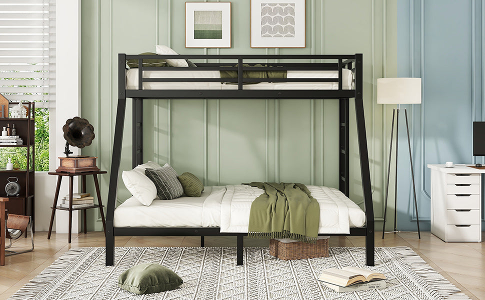 HAOYYE Metal Twin XL over Queen Bunk Bed for Teens and Adults,Space-Saving/Noise Reduced/No Box Spring Needed,Black Sturdy Heavy Duty Modern Design Dorm Room Easy Assembly Bedroom Furniture