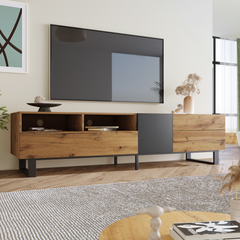 HAOYYE Modern TV Stand for 80'' TV with Double Storage Space, Media Console Table, Entertainment Center with Drop Down Door for Living Room, Bedroom, Home Theatre Sturdy Space-Saving Heavy Duty Modern Design