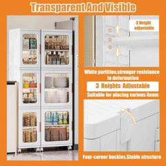 HAOYYE Tall Bathroom Storage Cabinet with Doors and Wheels Narrow Movable Freestanding Organizer with Adjustable Shelves Foldable Stackable Plastic Cabinet for Bathroom Living Room and Small Spaces