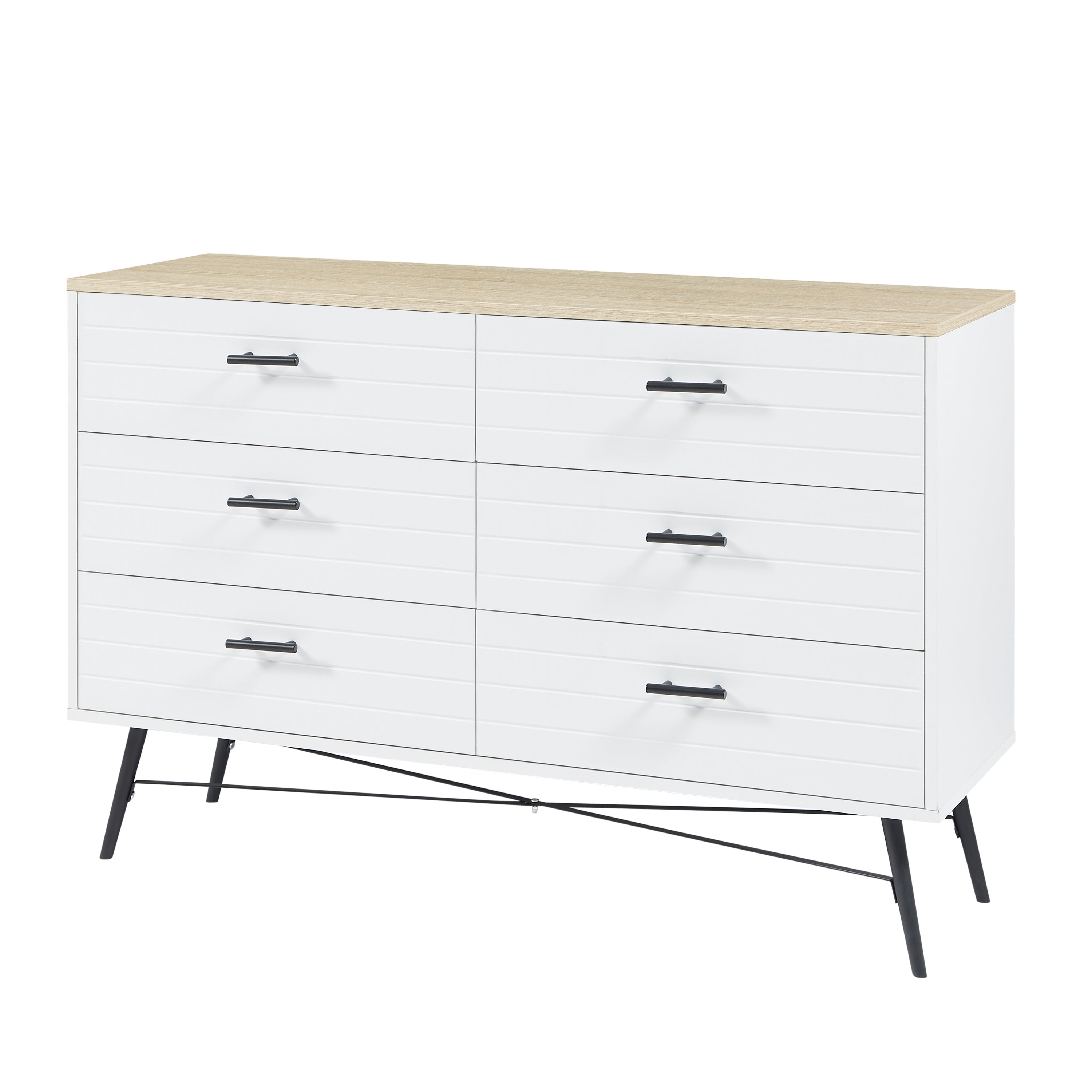 HAOYYE Modern 6-Drawer Dresser for Bedroom, Sturdy White & Oak Wood Chest of Drawers, Deep Storage for Living Room and Closet, Space-Saving Design