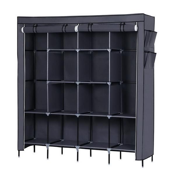 DE Direct HAOYYE Portable Clothes Closet Wardrobe with 12 Storage Shelves and 4 Side Pockets for Bedroom Entryway Garage Fabric Clothes Organizer with Zippered Cover Dustproof Freestanding Clothes Storage Rack