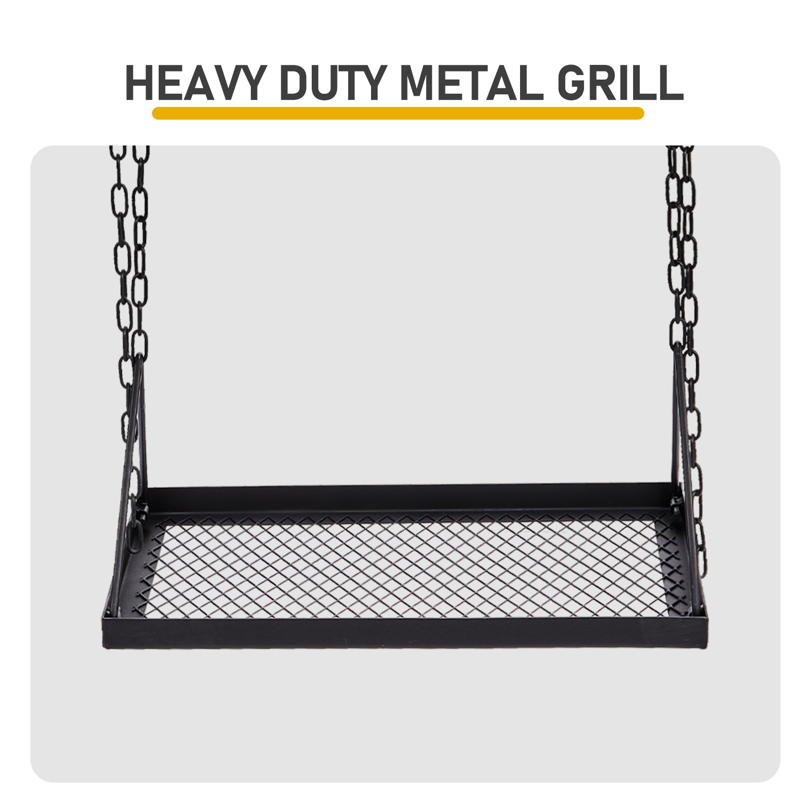 HAOYYE Portable Grill Swing Campfire Grill Stand with Iron Grill Grate Collapsible Outdoor Cooking Rack with Adjustable Chains Six Hooks and Carry Bag Perfect for Camping Bonfires Backyard Cooking Dutch Oven and Cookware