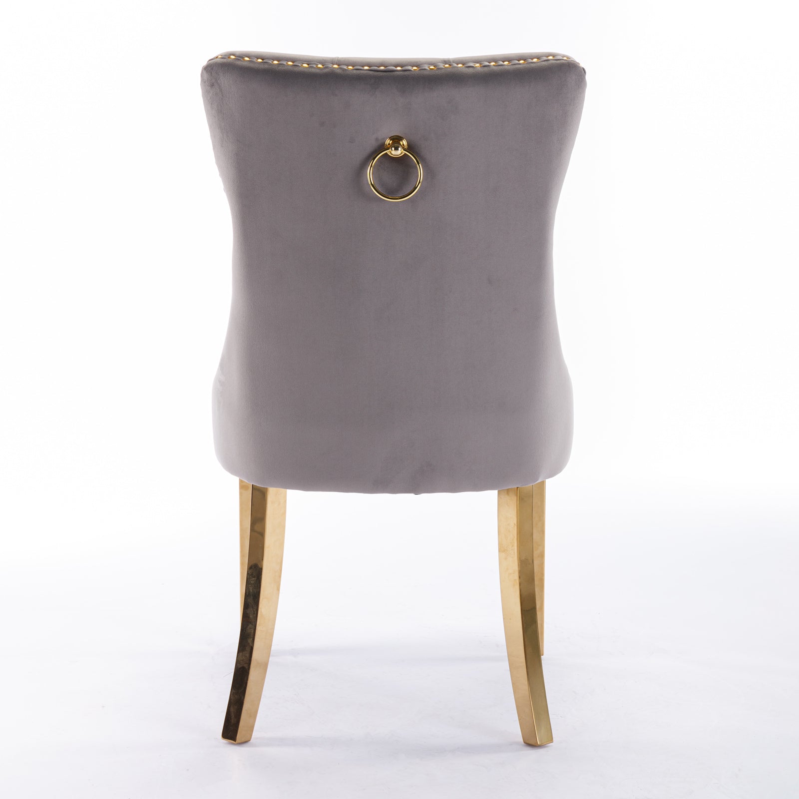 HAOYYE High-end Tufted Solid Wood Contemporary Velvet Upholstered Dining Chair with Golden Stainless Steel Plating Legs,Nailhead Trim,Set of 2,Gray and Gold, SW1601GY Sturdy Durable
