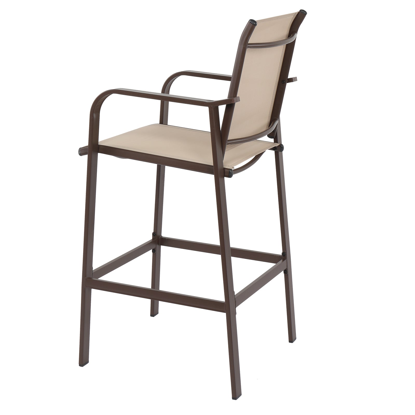 HAOYYE 2pcs Wrought Iron Garden Bar Chairs with Brown Frame and Beige Cloth Surface, Durable and Comfortable Outdoor Bar Seating, Perfect for Patio, Deck, or Backyard, Stylish and Stable Design for Relaxation