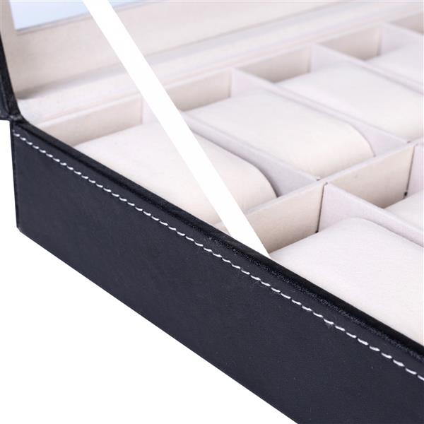 HAOYYE 12 Compartments Top-Level Opening Style Leather Watch Collection Box, Black Soft Cozy Warm Flannel Fleece Home Decor, Luxury Comfortable Unique Design, Premium Quality Decorative Display Case for Watches and Accessories