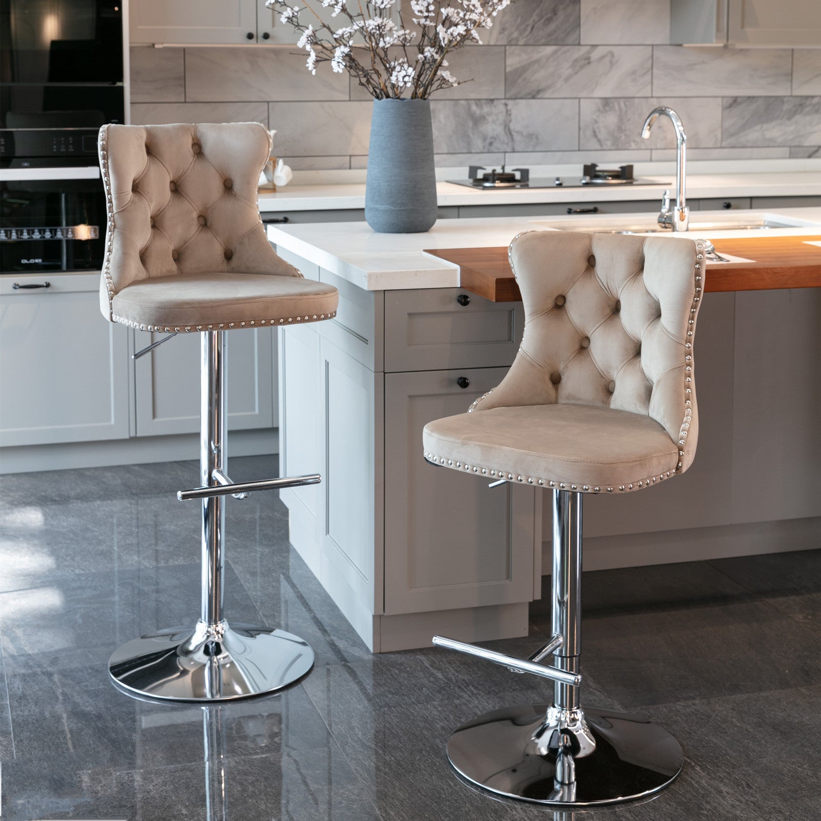 HAOYYE Swivel Velvet Barstools Adjusatble Seat Height from 25-33 Inch