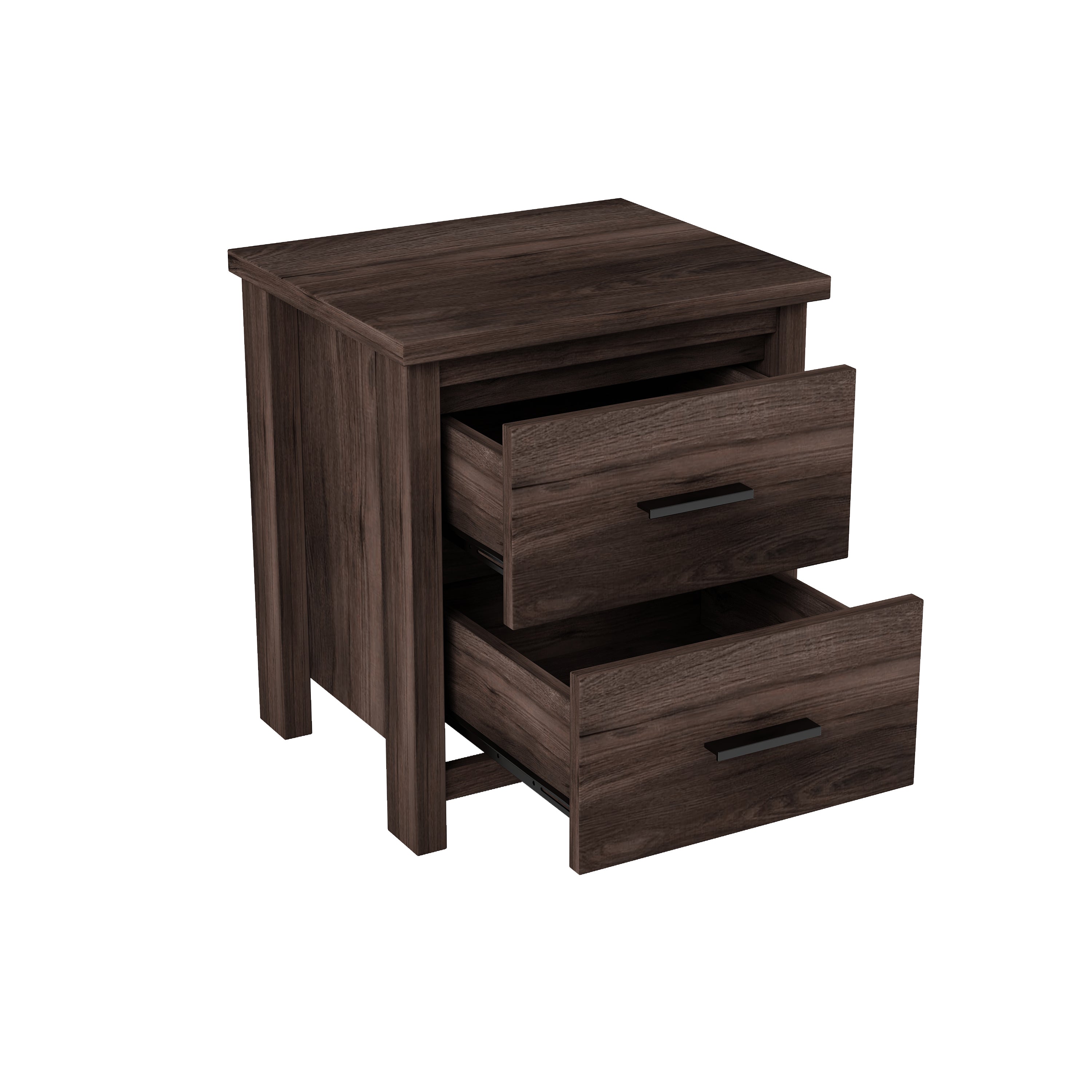 HAOYYE Vintage Nightstand with Two Drawers, Dark Walnut Sturdy Space-Saving Design, Heavy Duty Modern Bedroom Furniture for Adults, Easy Assembly