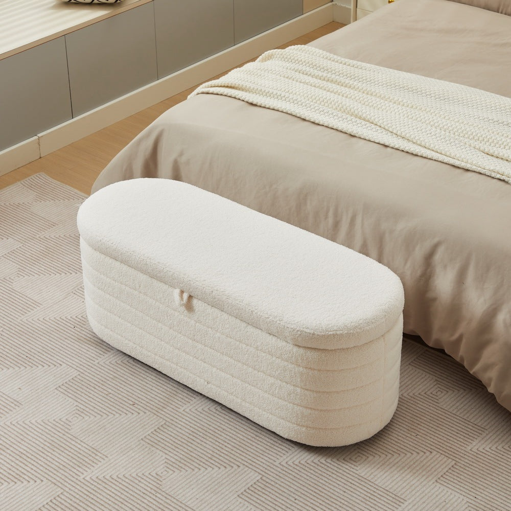 HAOYYE S03 Basics Upholstered Storage Ottoman and Entryway Bench WHITE Sturdy Space-Saving Heavy Duty Modern Design Adults Dorm Room Easy Assembly Bedroom Furniture