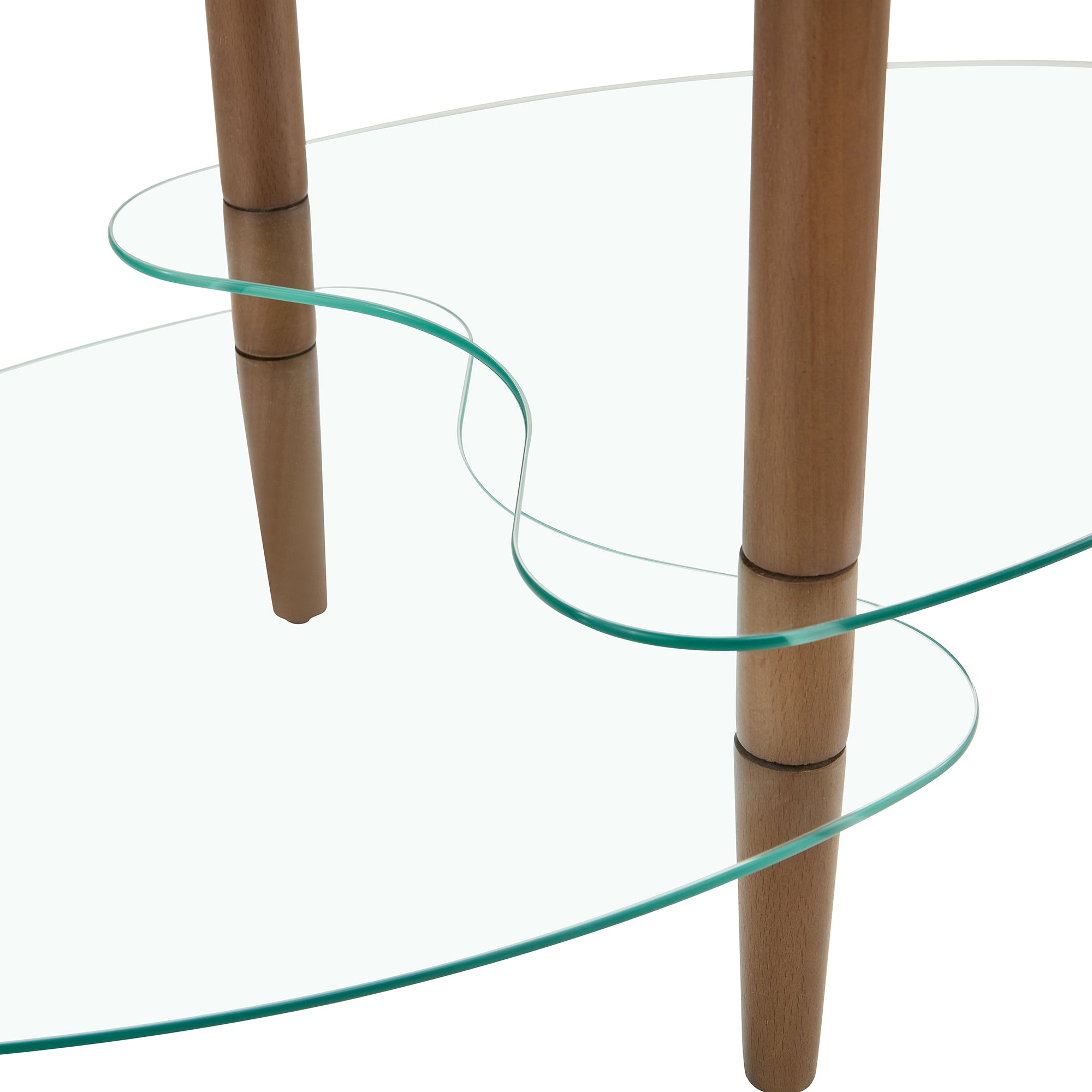 HAOYYE Transparent Oval glass coffee table, modern table in living room Oak wood leg tea table 3-layer glass table Sturdy Space-Saving Heavy Duty Modern Design Adults Dorm Room Easy Assembly