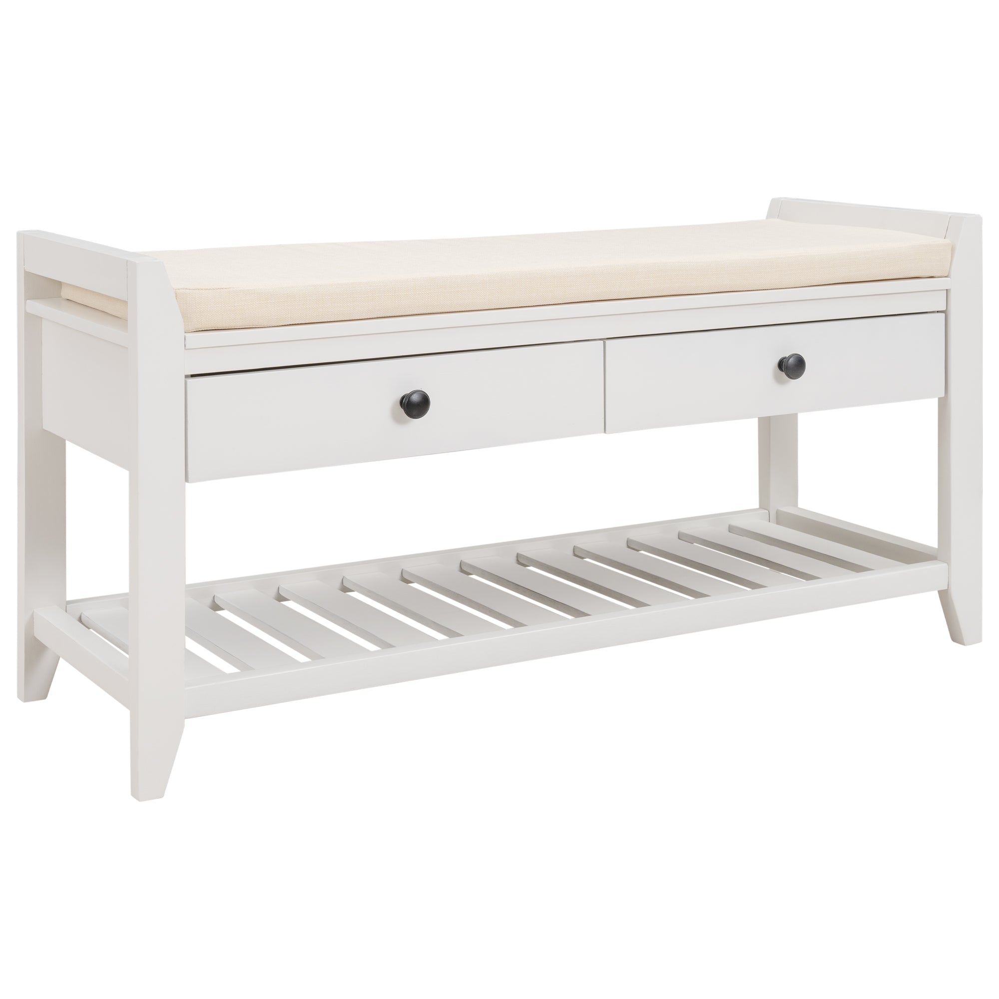 HAOYYE Shoe Rack Bench with Cushioned Seat and Storage Drawers, Versatile White Entryway Storage Bench, Sturdy Space-Saving Design, Heavy Duty Construction, Easy Assembly, Durable Stylish Home Furniture