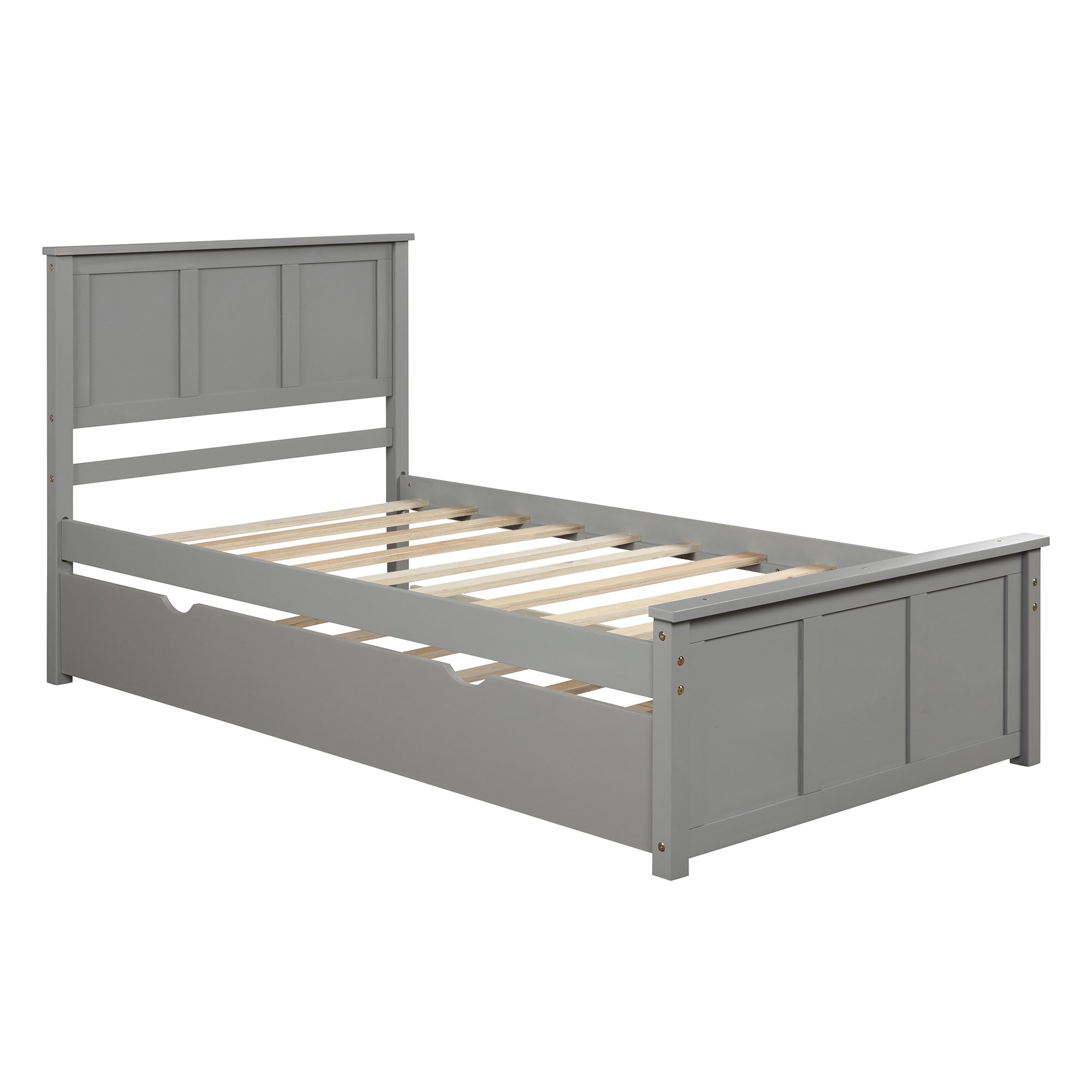 HAOYYE Platform Bed with Twin Size Trundle, Twin Size Frame, Gray Sturdy Space-Saving Heavy Duty Modern Design Easy Assembly Durable Stylish Home Furniture Versatile