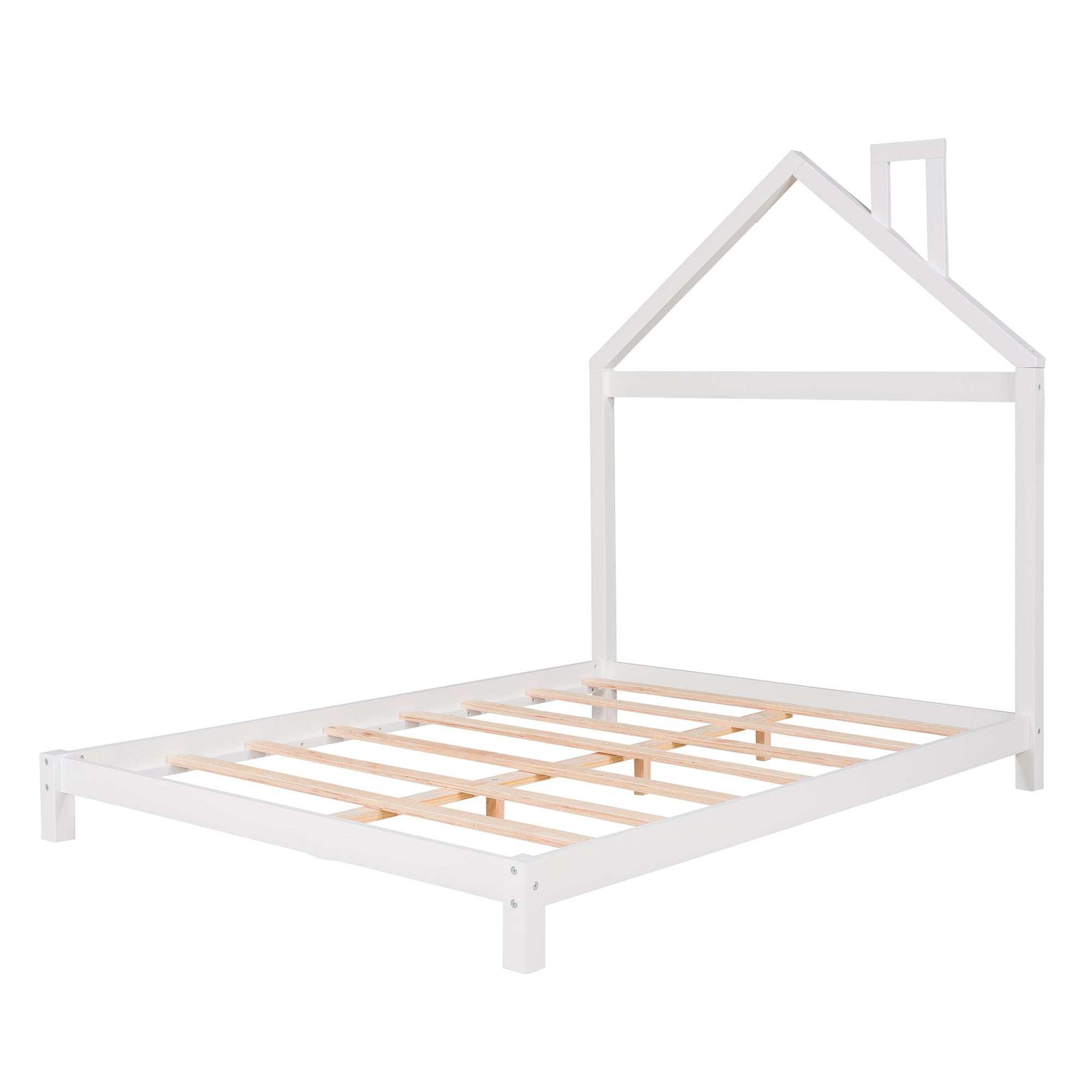 HAOYYE Full Size Wood Platform Bed with House-shaped Headboard (White) Sturdy Space-Saving Heavy Duty Modern Design Easy Assembly Durable Stylish Home Furniture Versatile